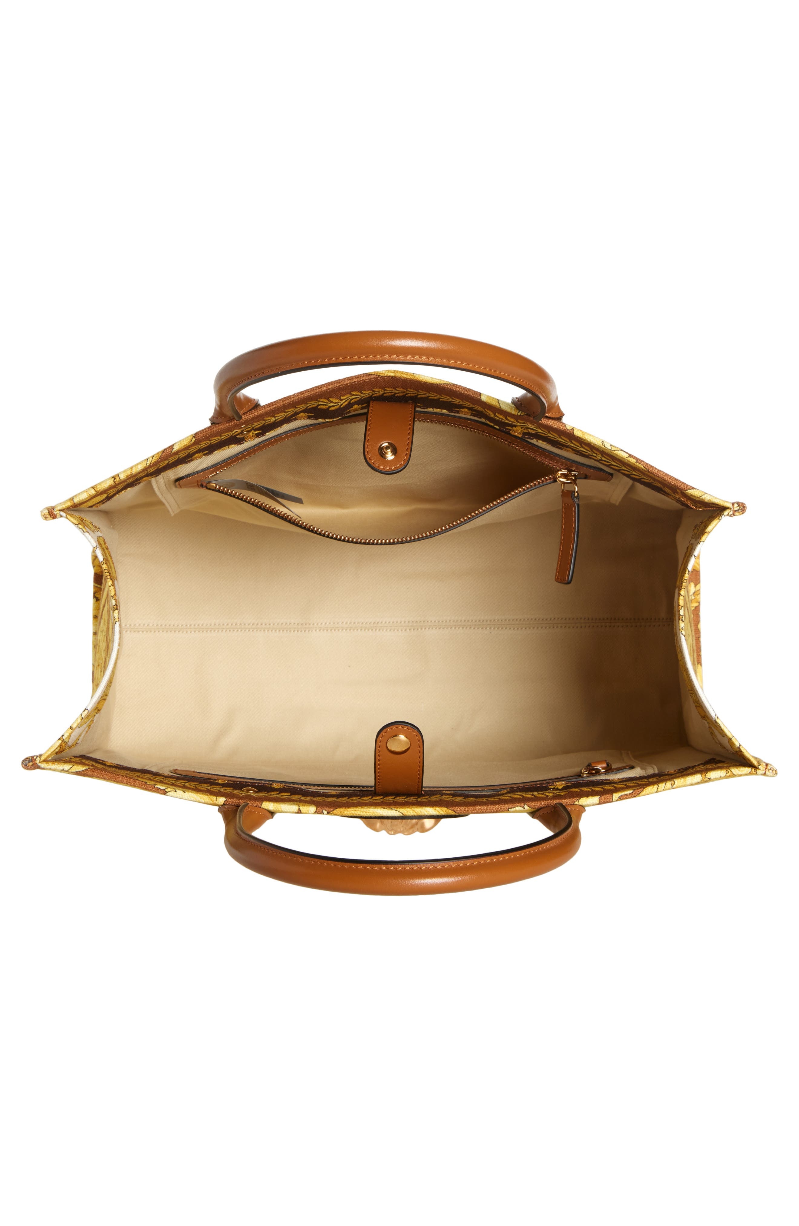 Versace La Medusa Logo Floral Canvas Tote in Brown Spice Brown Gold at Nordstrom - 5
