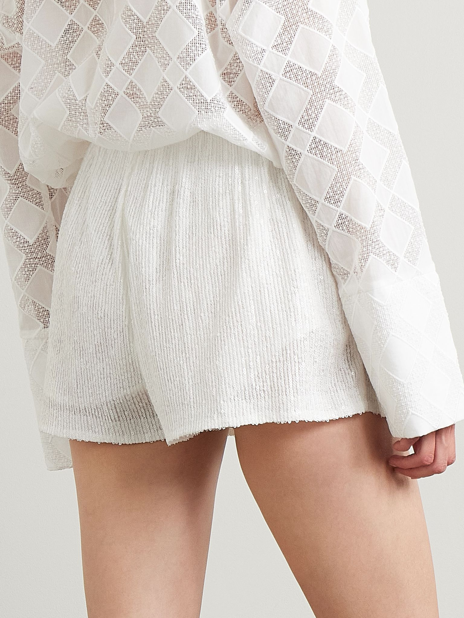Boyfriend Elephant sequined stretch-mesh shorts White - 3