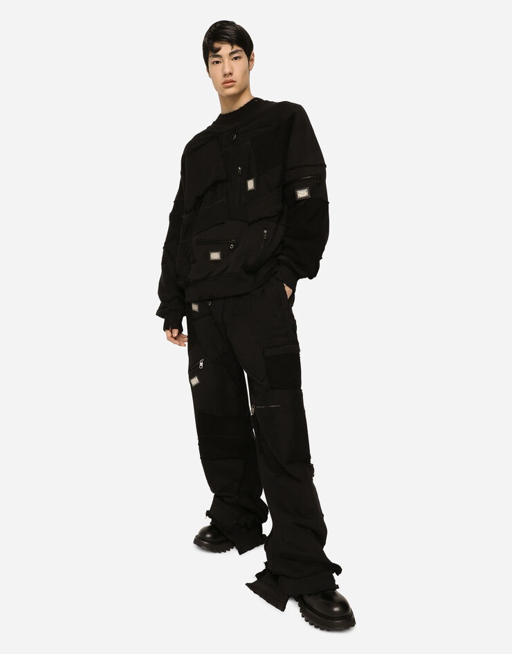 Patchwork jersey jogging pants with logo tag - 5