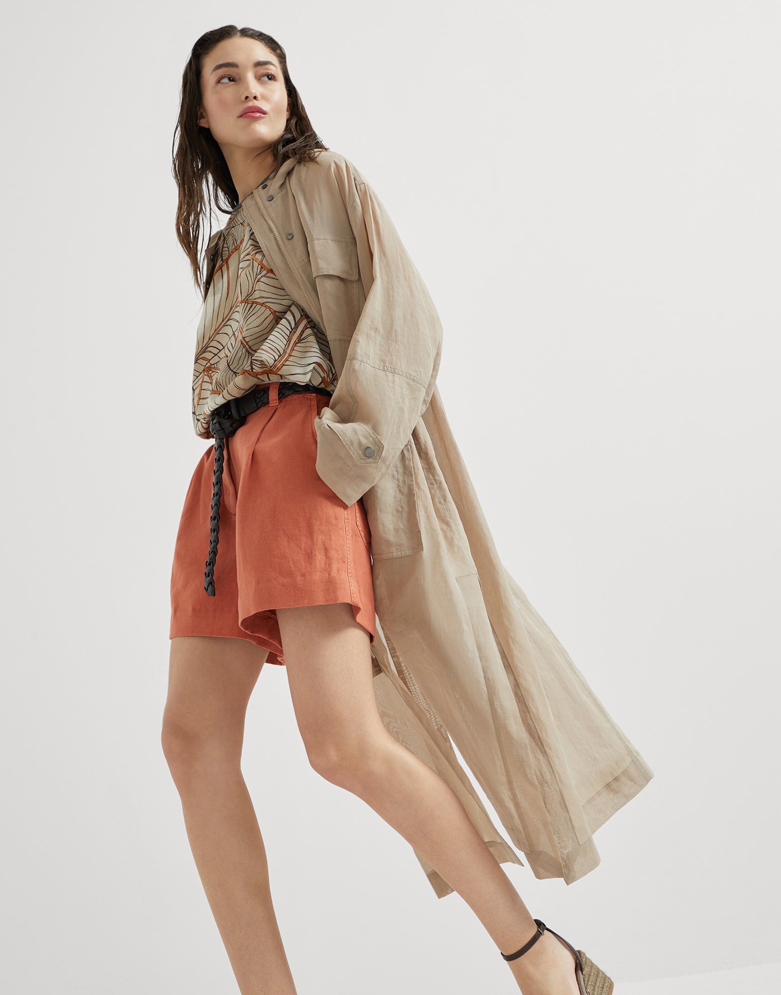 Cotton organza duster coat with hood and shiny trim - 4