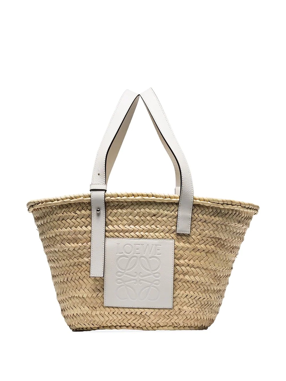 leather-trimmed raffia basket tote - 1