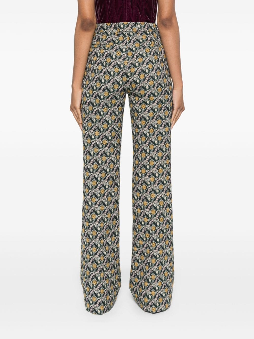 patterned-jacquard flared trousers - 4