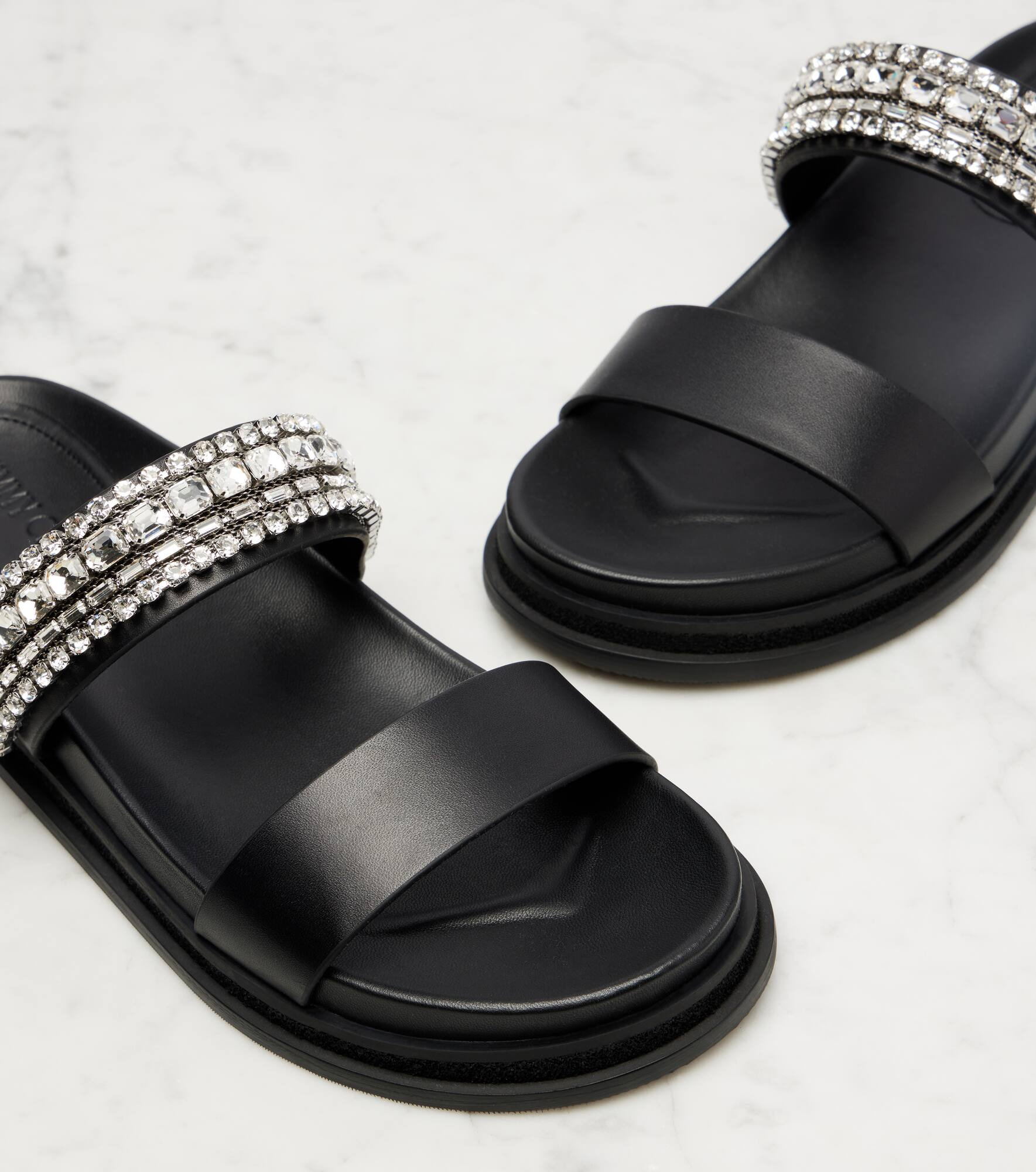 Jadi crystal-embellished leather slides - 5