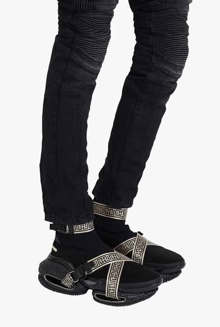 Black knit and suede B-Bold sneakers with straps - 8