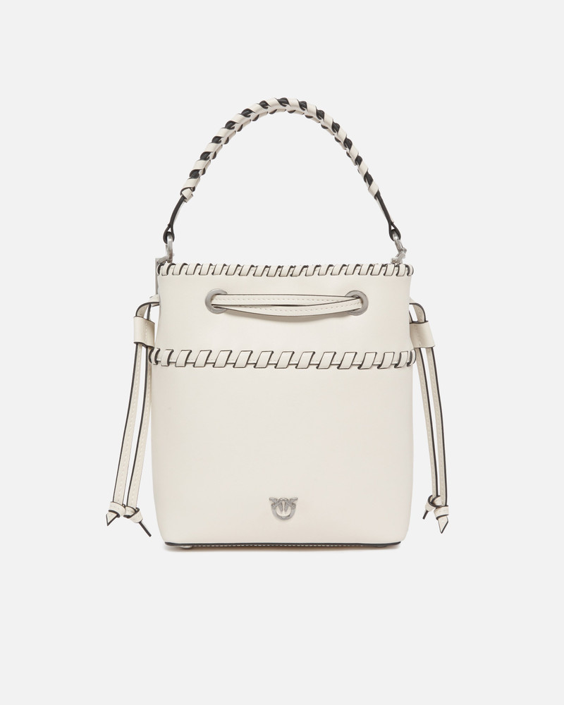 SMALL LEATHER BUCKET BAG WITH THREADS 1