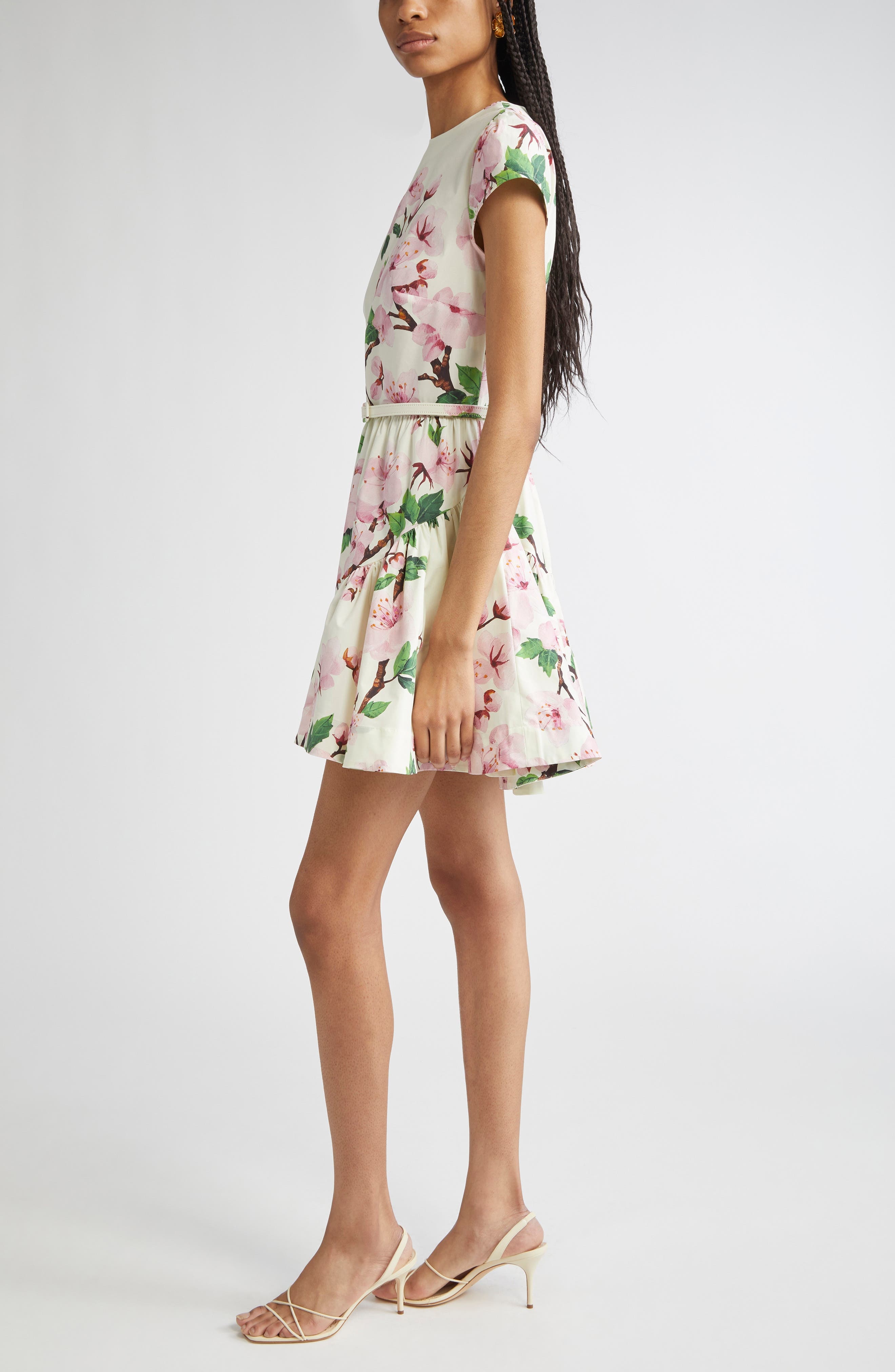 Oscar de la Renta Cherry Blossom Belted Poplin Minidress in Pink/Ecru at Nordstrom - 3
