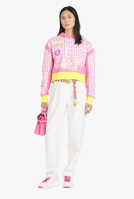 Balmain x Barbie - Pink eco-designed cotton cropped sweatshirt pink Balmain logo print - 2