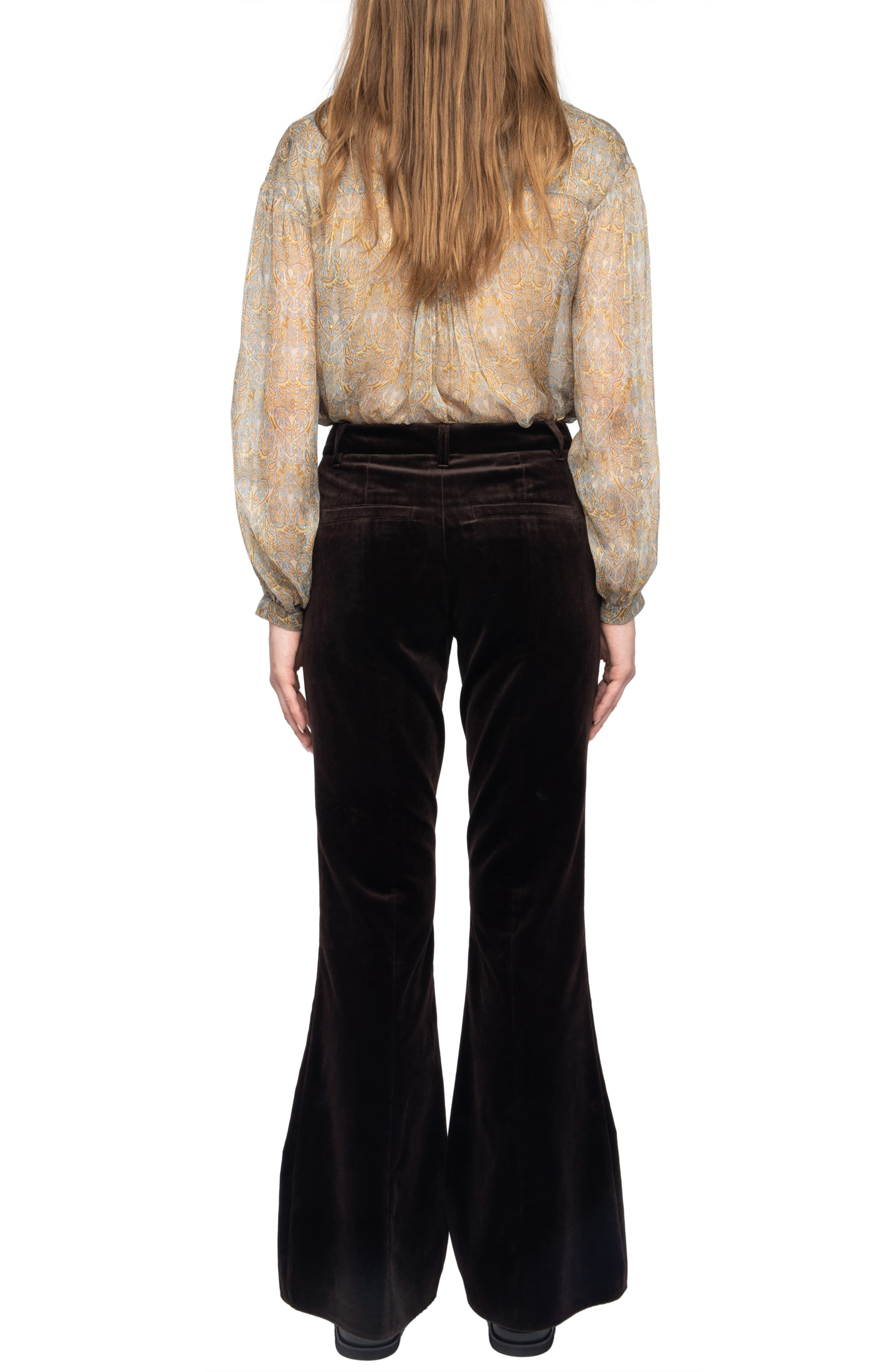 Zadig & Voltaire Prevy Cotton Velveteen Flare Leg Pants in Dark Chocolate at Nordstrom - 7