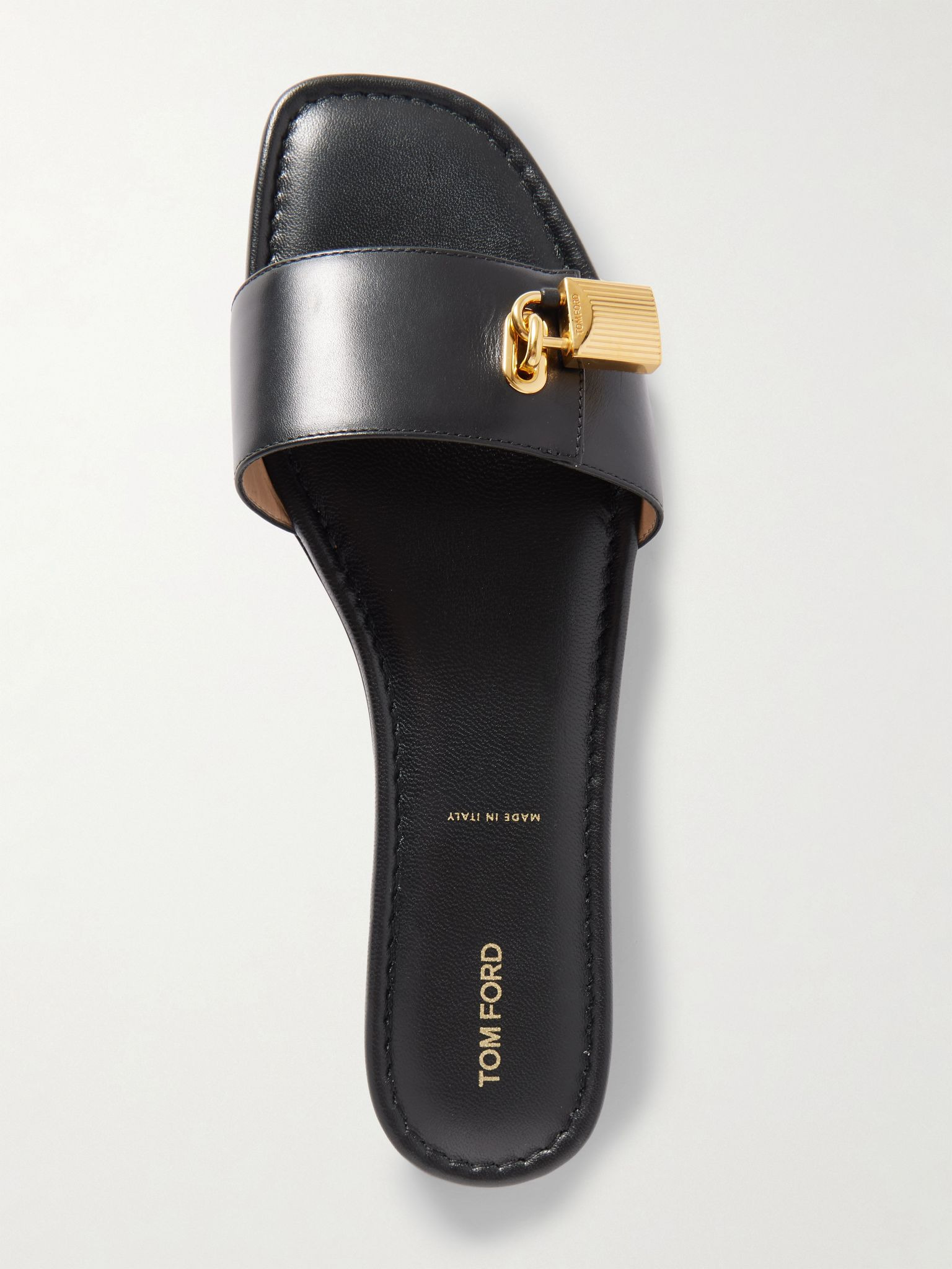 Padlock embellished leather slides Black - 5