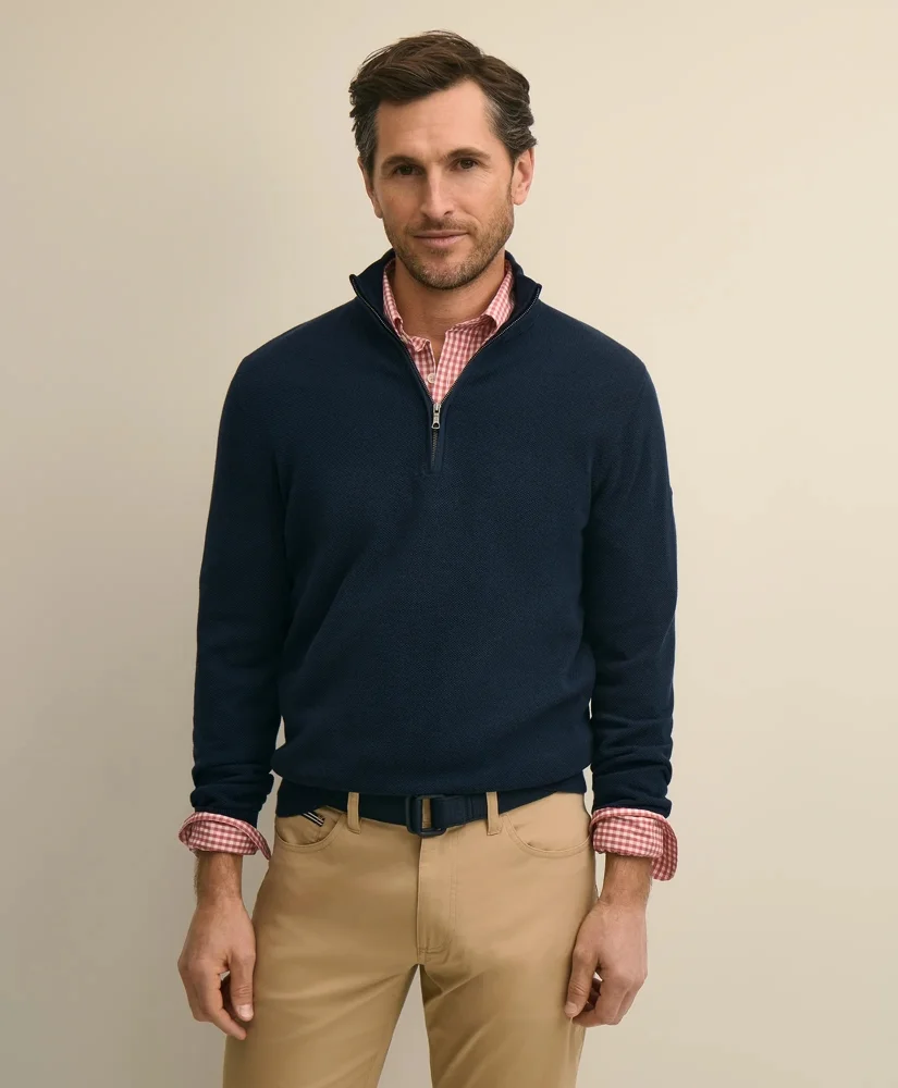 Supima® Cotton Pique Quarter-Zip Sweater - 1