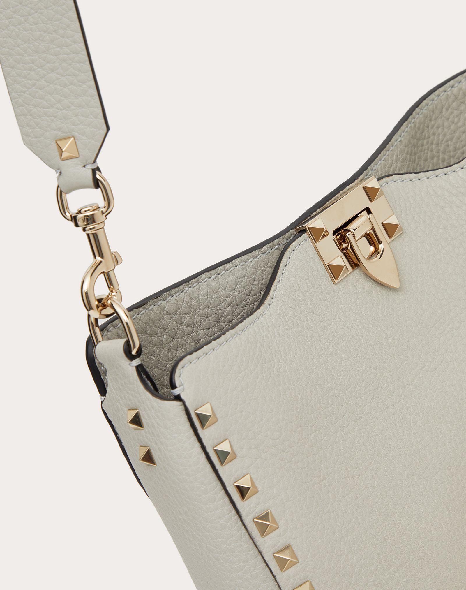 Small grain calfskin leather Rockstud hobo bag - 5