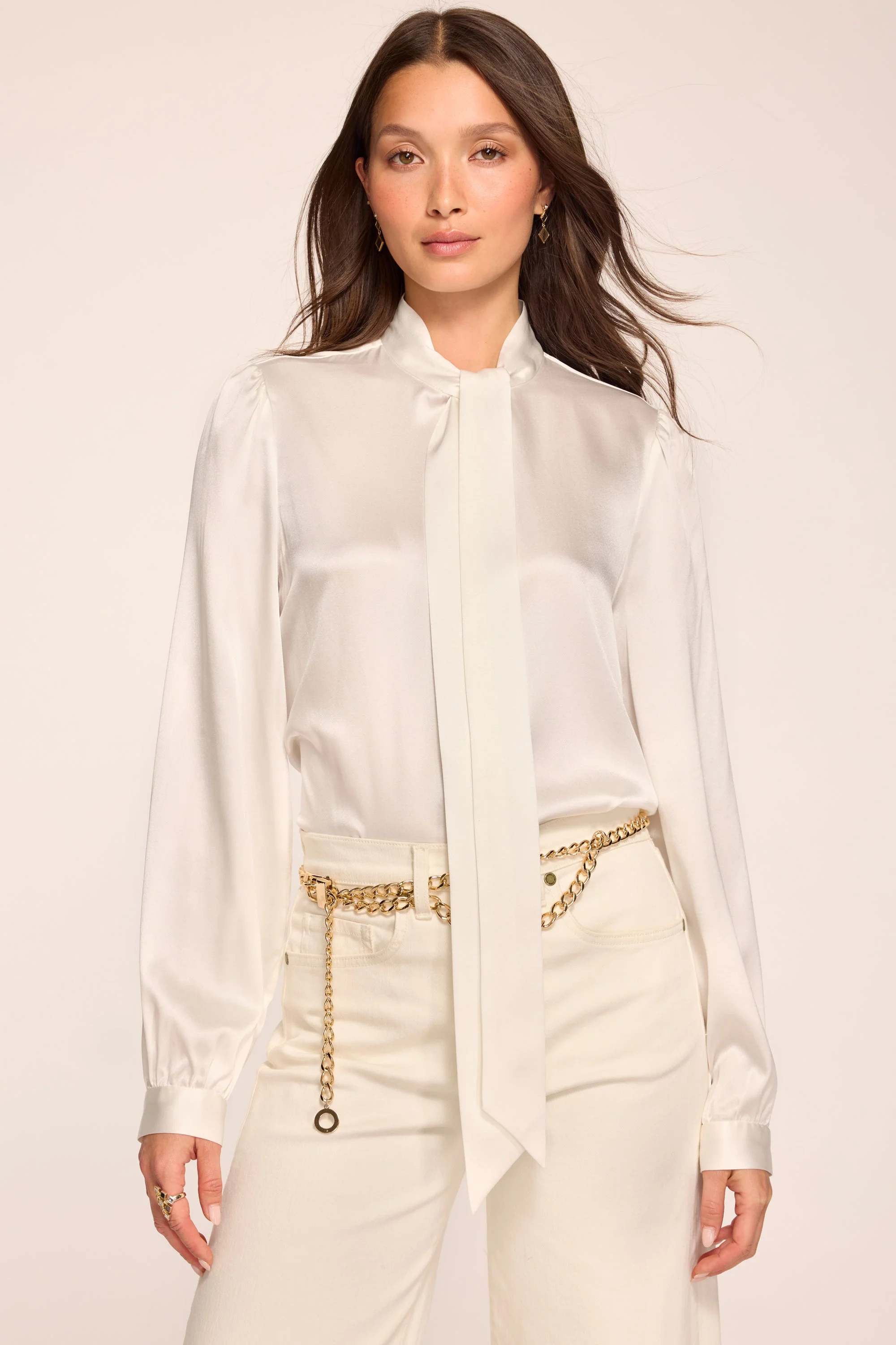 Theresa Tie Neck Long Sleeve Silk Top - 1