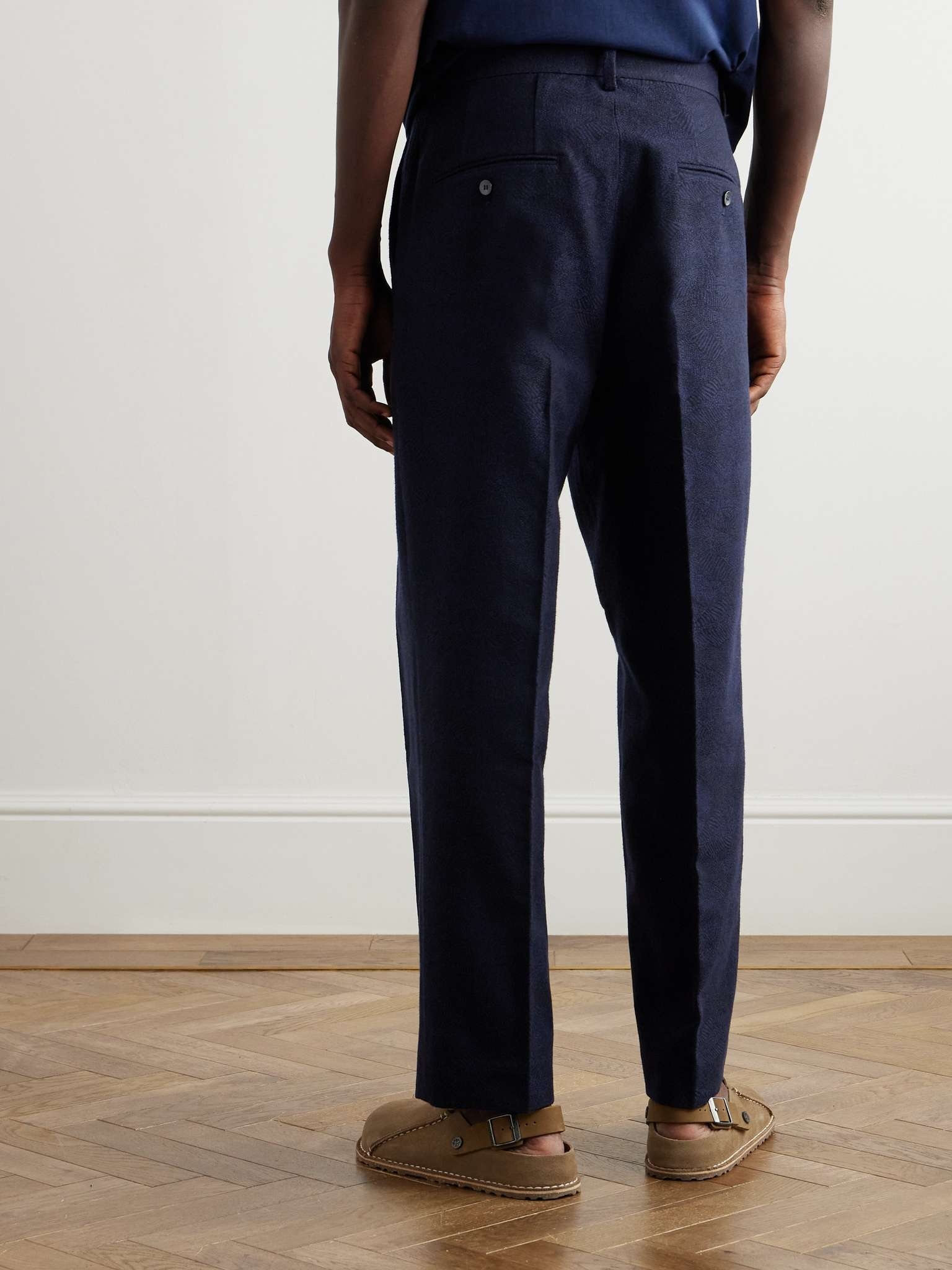 Straight-Leg Pleated Jacquard Cotton and Wool-Blend Suit Trousers - 5