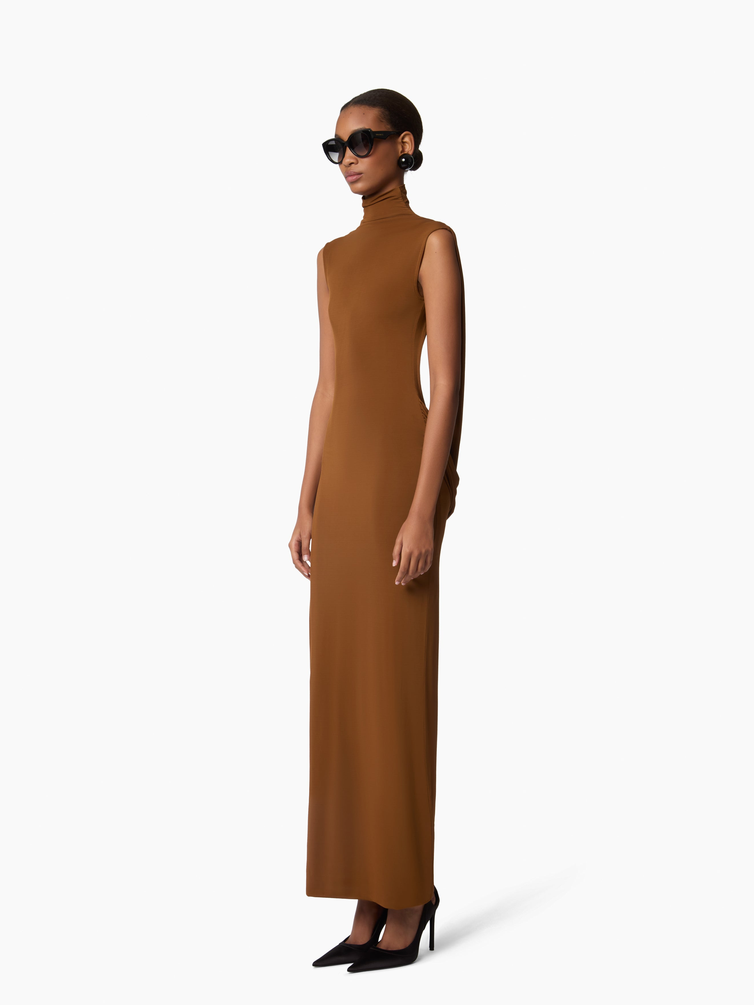 Brown Long Draped Dress - 2