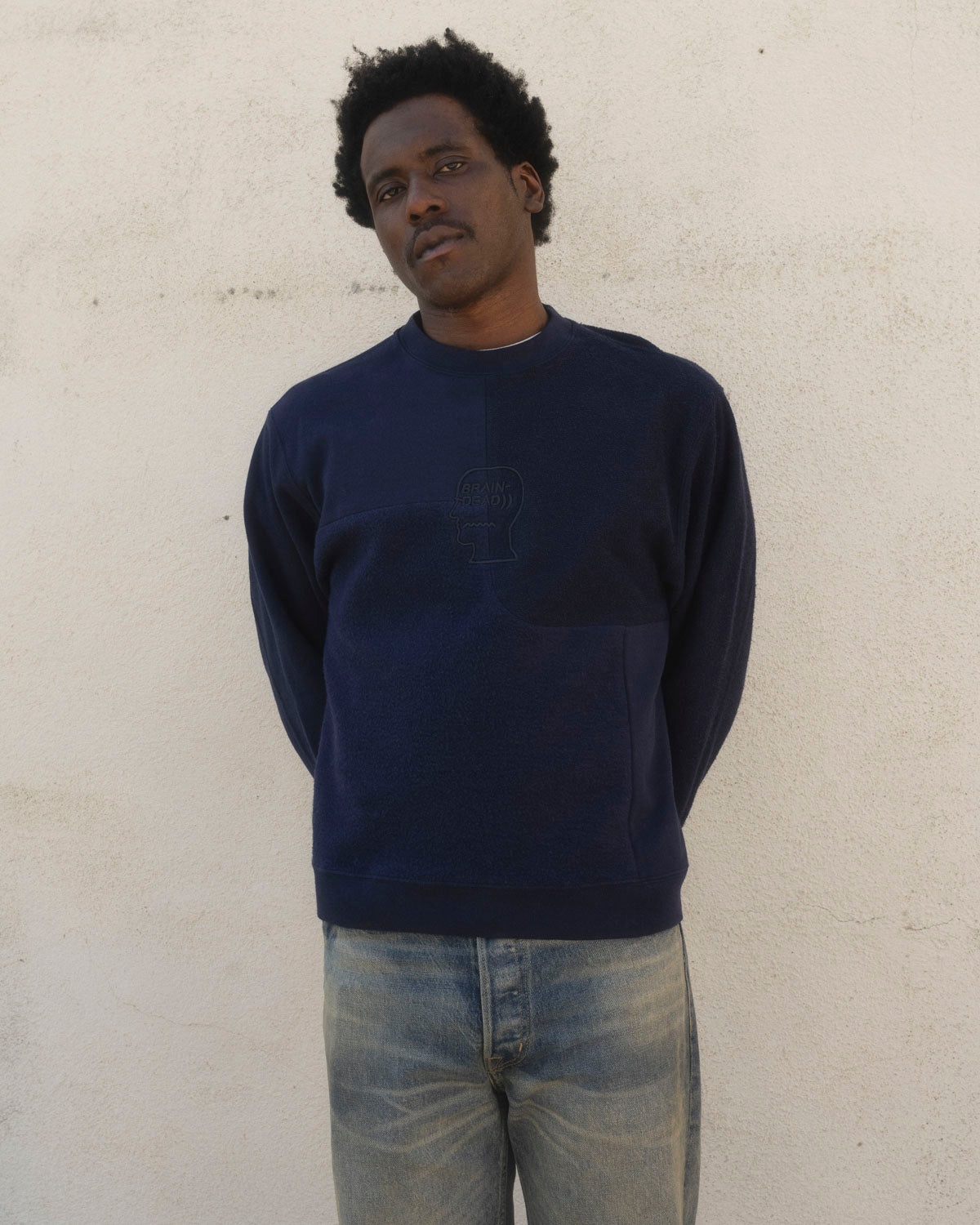 Paneled Long Sleeve Crewneck - Navy - 5