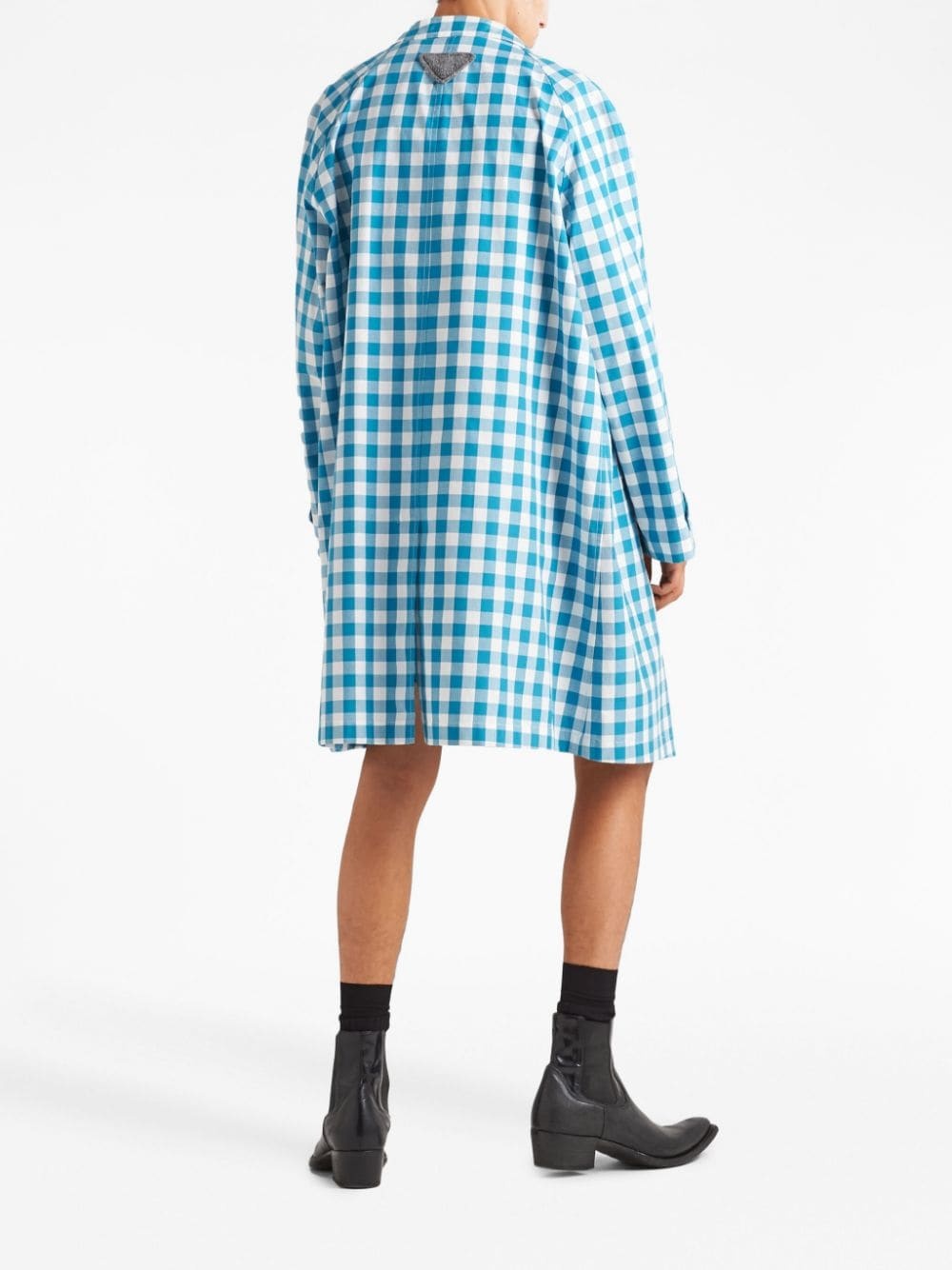 gingham-check cotton coat - 3