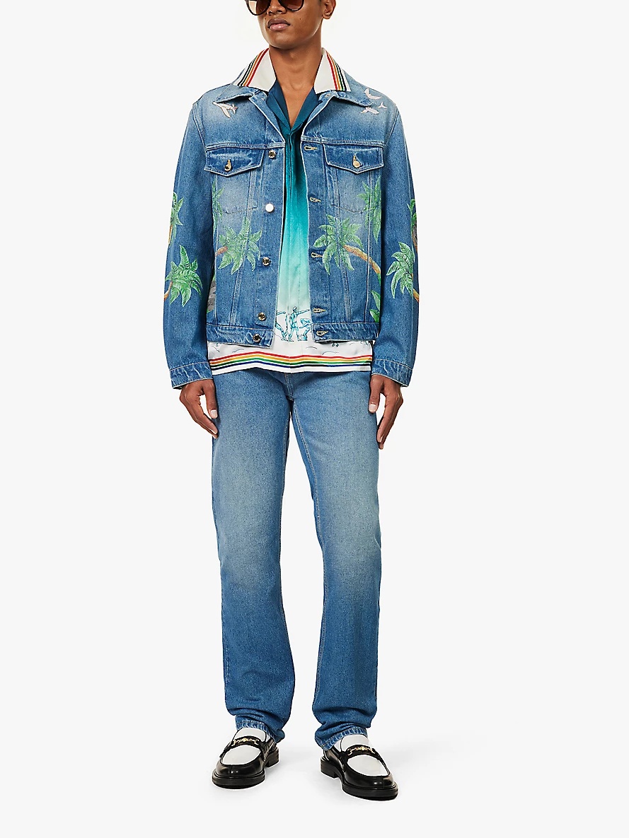 Graphic-print faded-wash denim jacket - 2