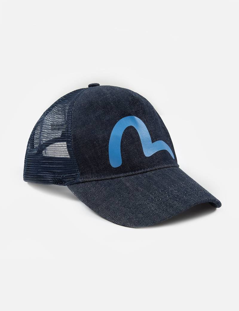 SEAGULL PRINT DENIM AND MESH TRUCKER HAT 1