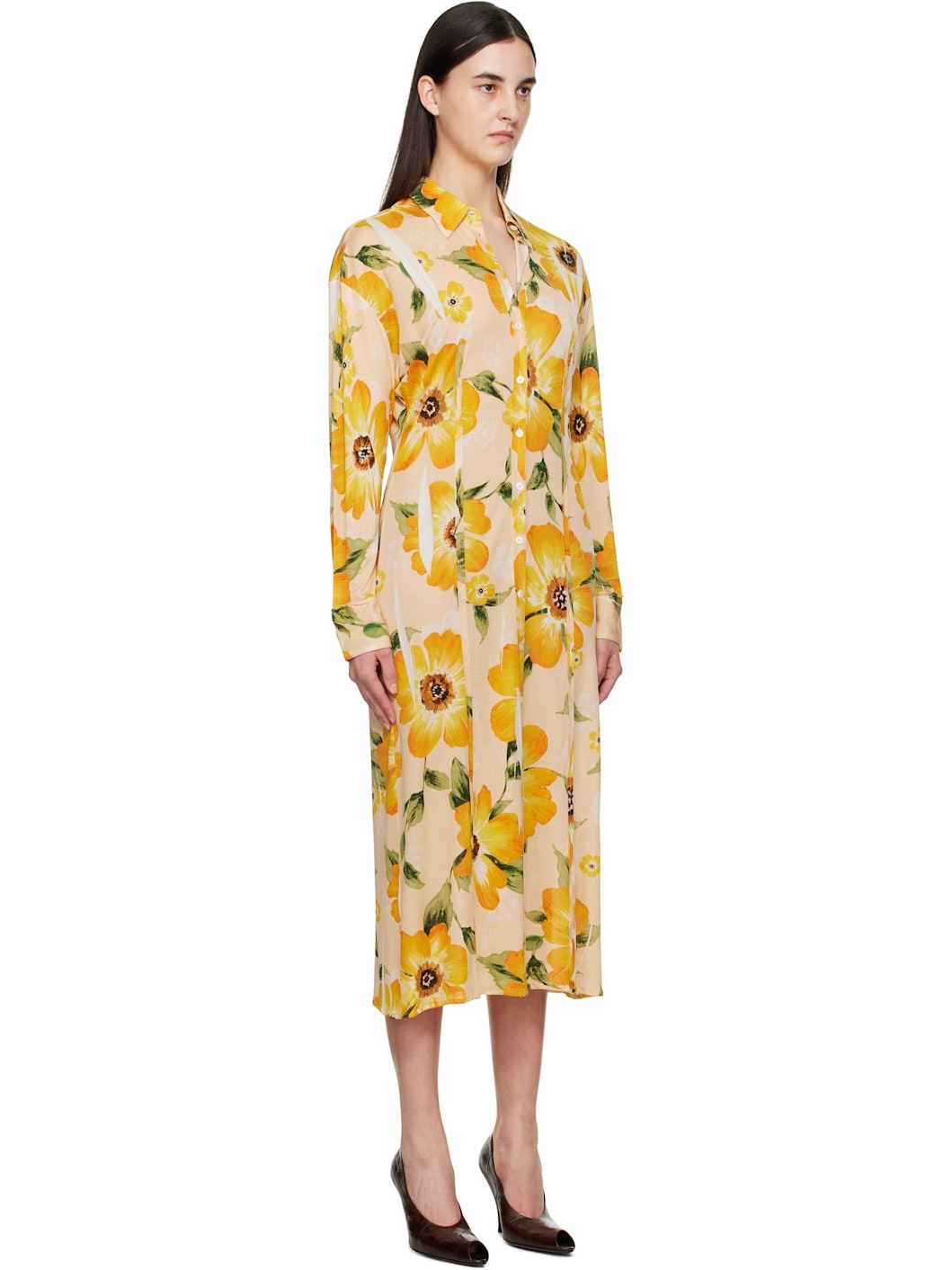 Orange Button-Up Printed Midi Dress - 2