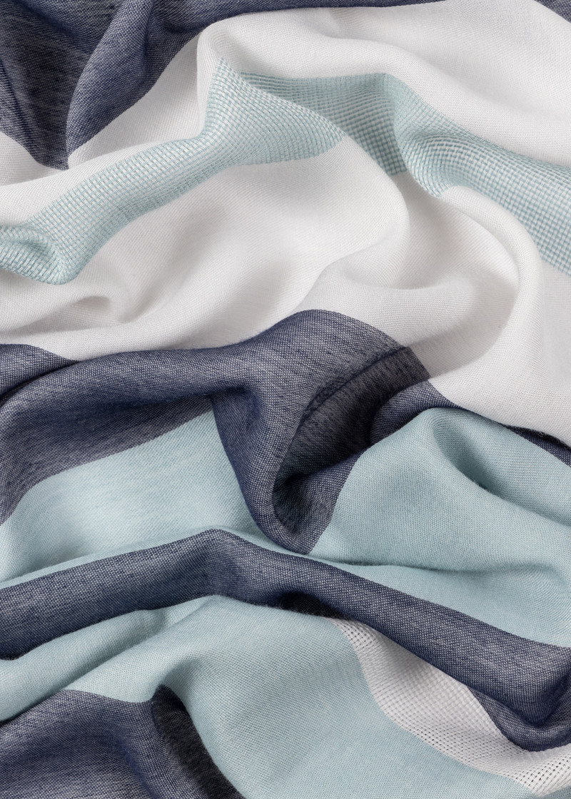 Blue and Grey Stripe Cotton-Blend Scarf 3