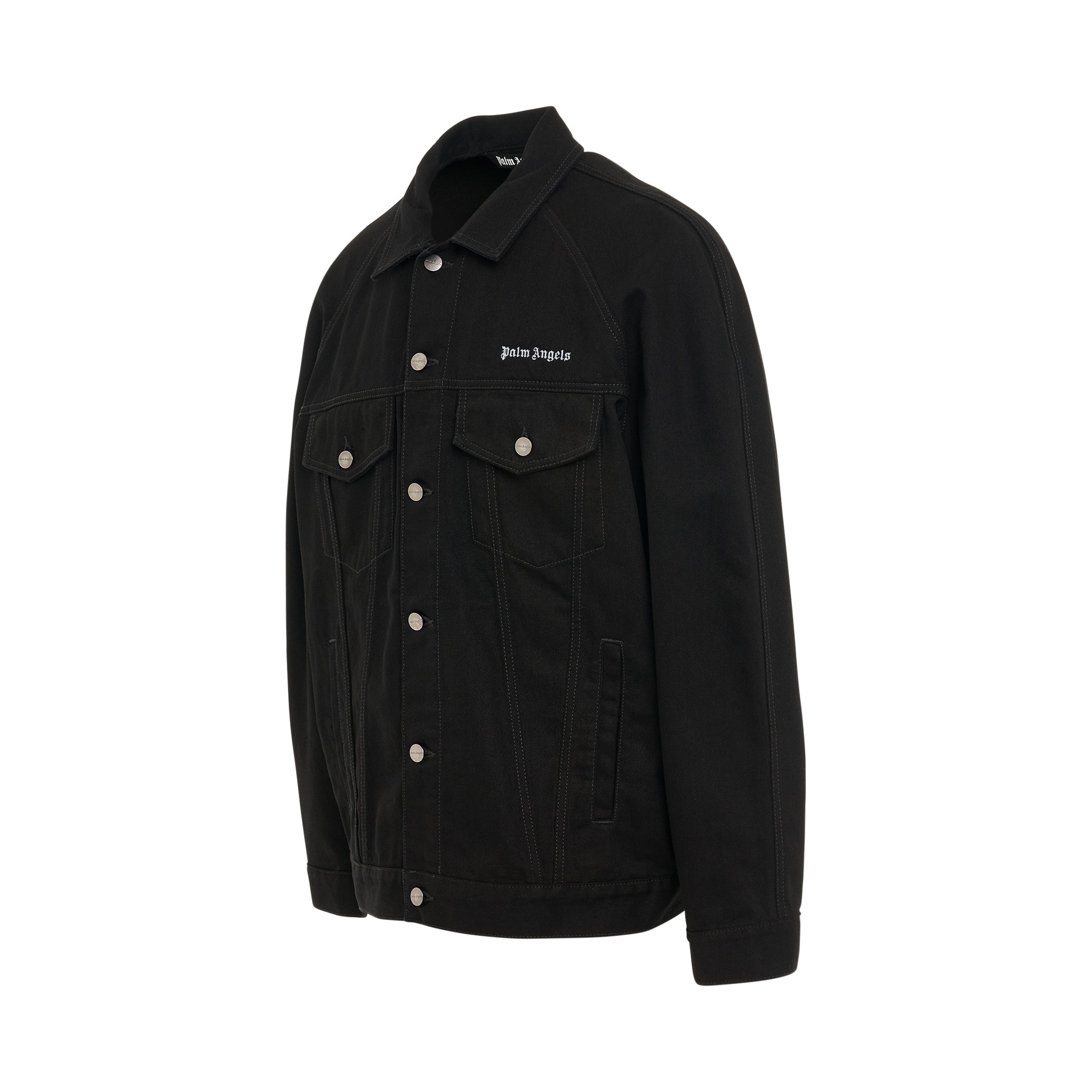 Logo Embroidered Denim Jacket in Black/White - 2