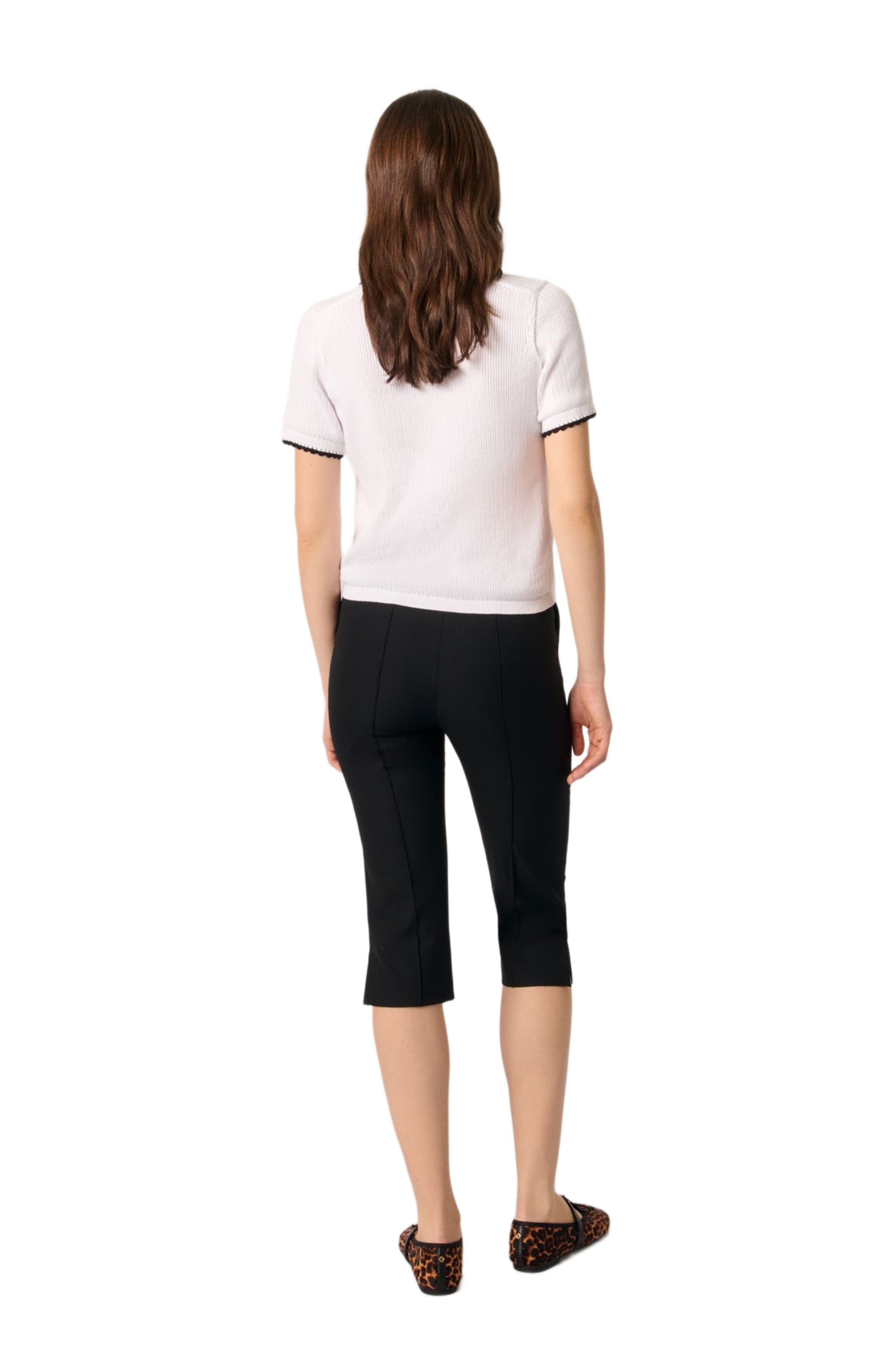 maje Pointelle knit crochet polo shirt in White /Black at Nordstrom - 4