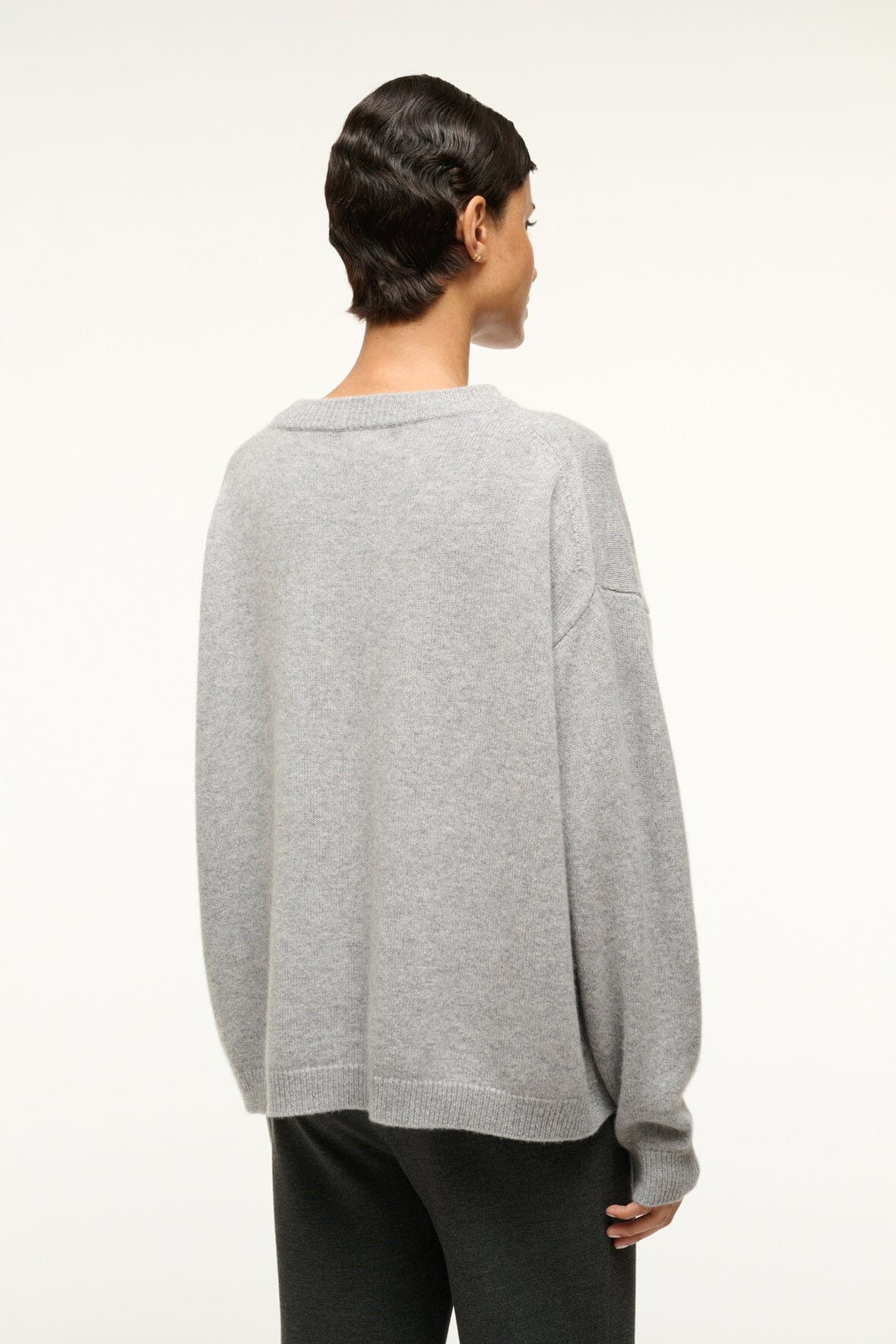 STAUD SERRANO CASHMERE RELAXED CREW HEATHER GREY - 3