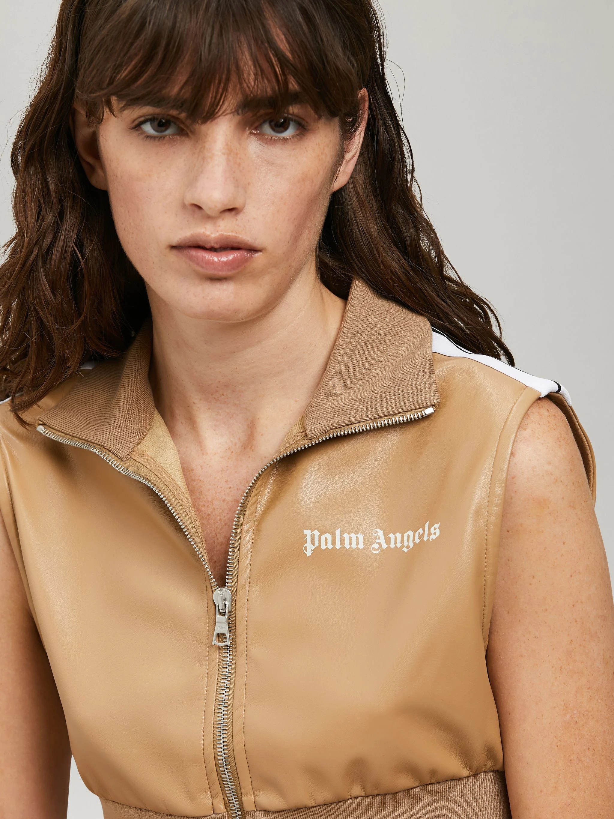 LEATHER CROPPED TRACK VEST - 6