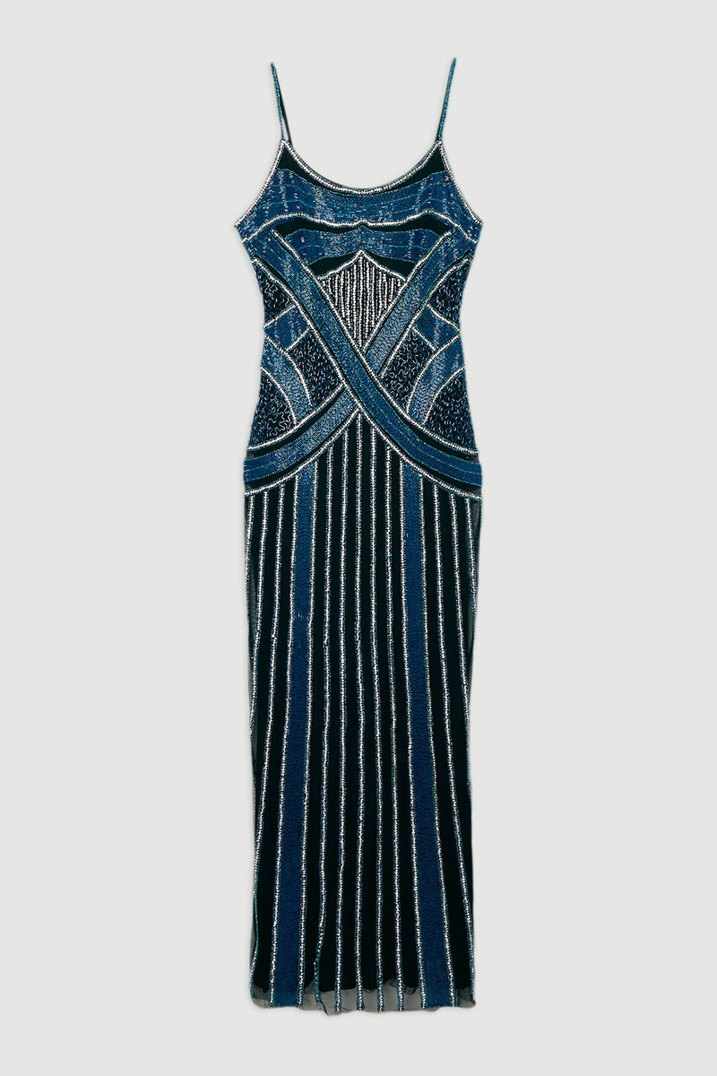 Crystal Beaded Strappy Woven Maxi Dress 4