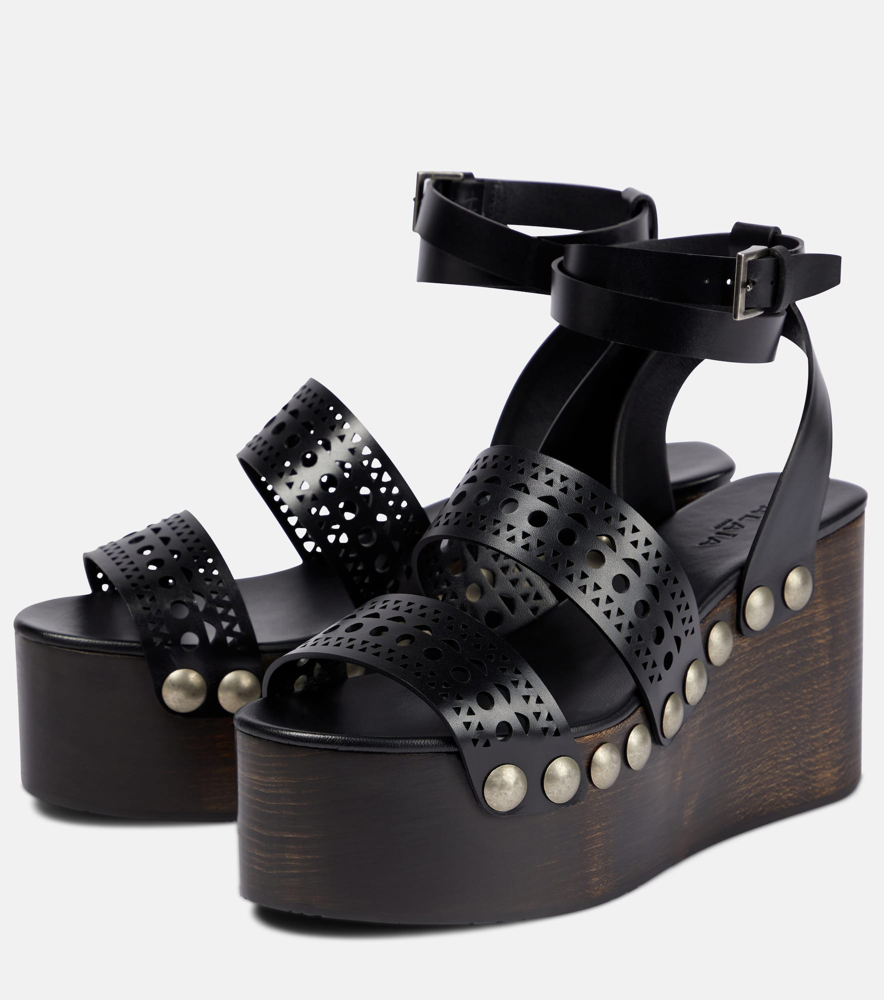 Leather wedge sandals - 5