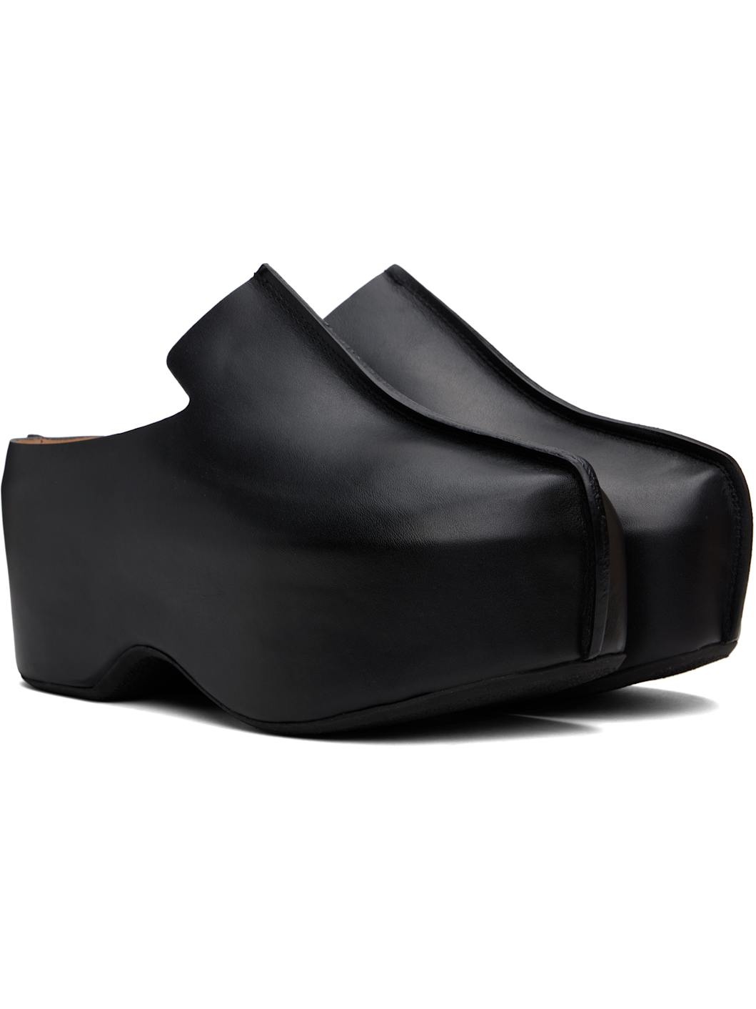 Black Leather Platform Slip-on Loafers - 4