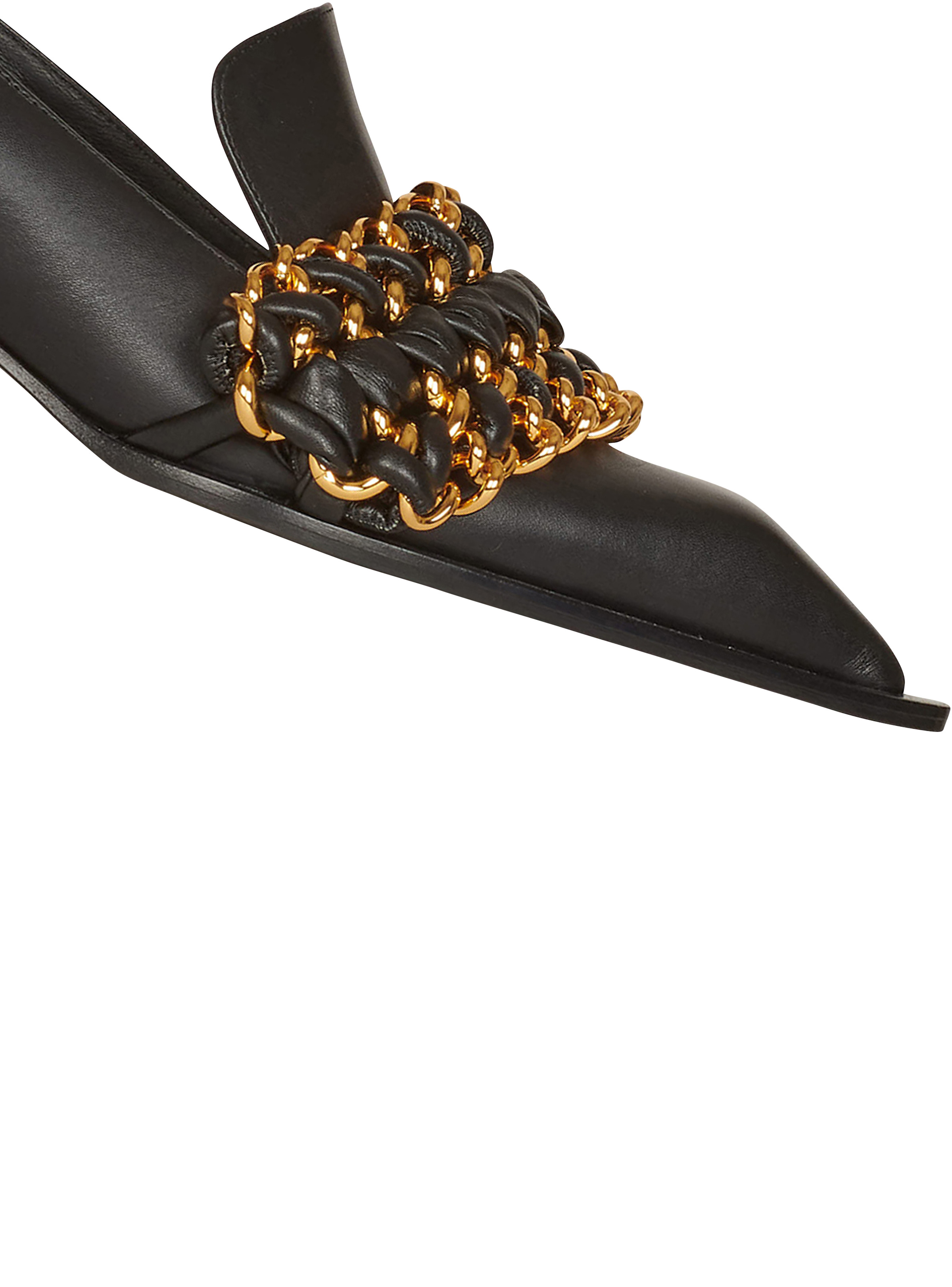 Leather Coin loafers with gold-tone chains - 5