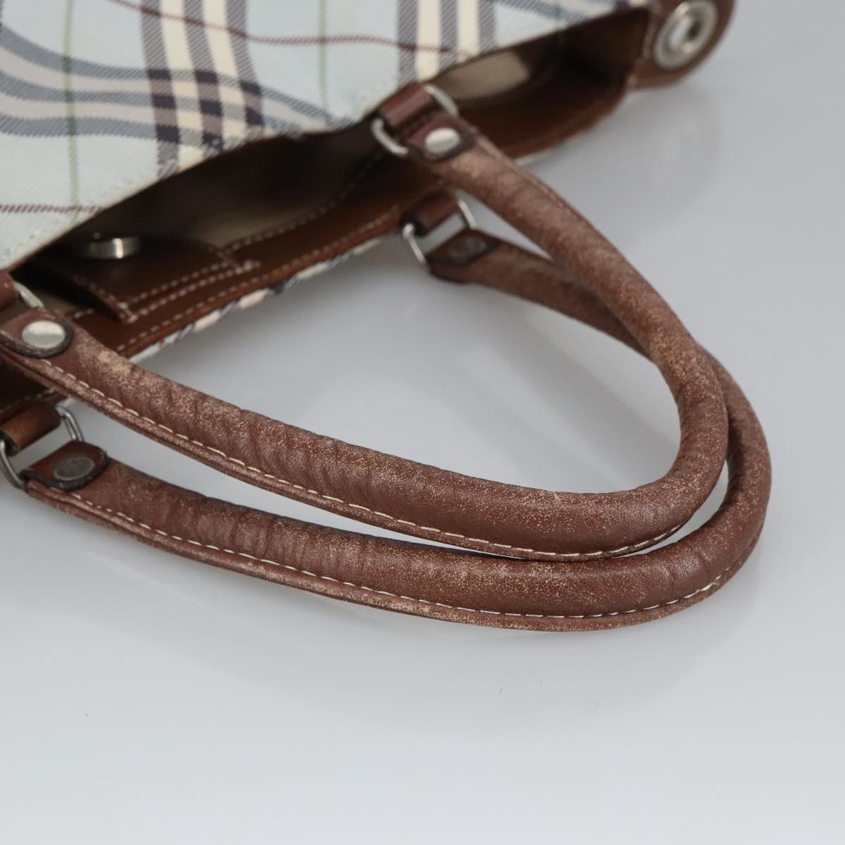 Burberry Nova Check Hand Bag Canvas Light Blue Brown - 7