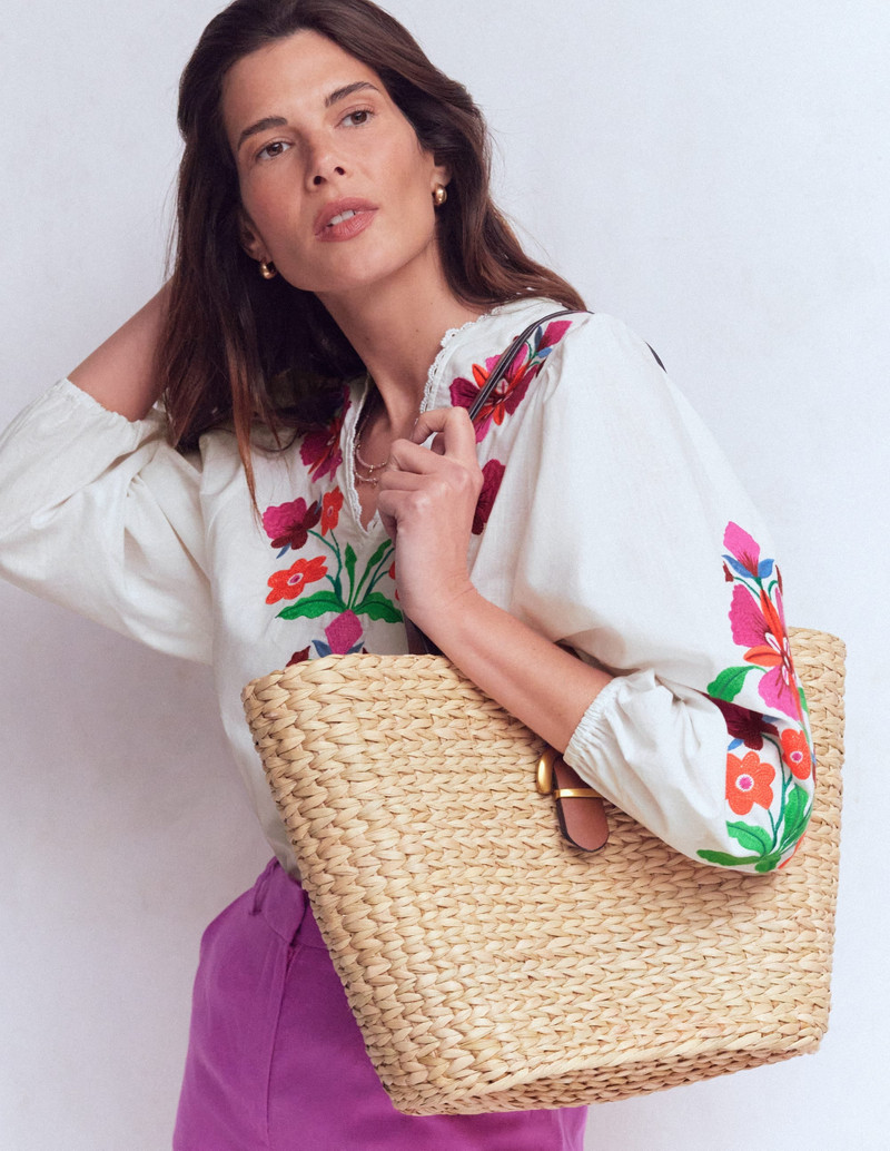Embroidered Notch Neck Top-Floral Placement Embroidery 6