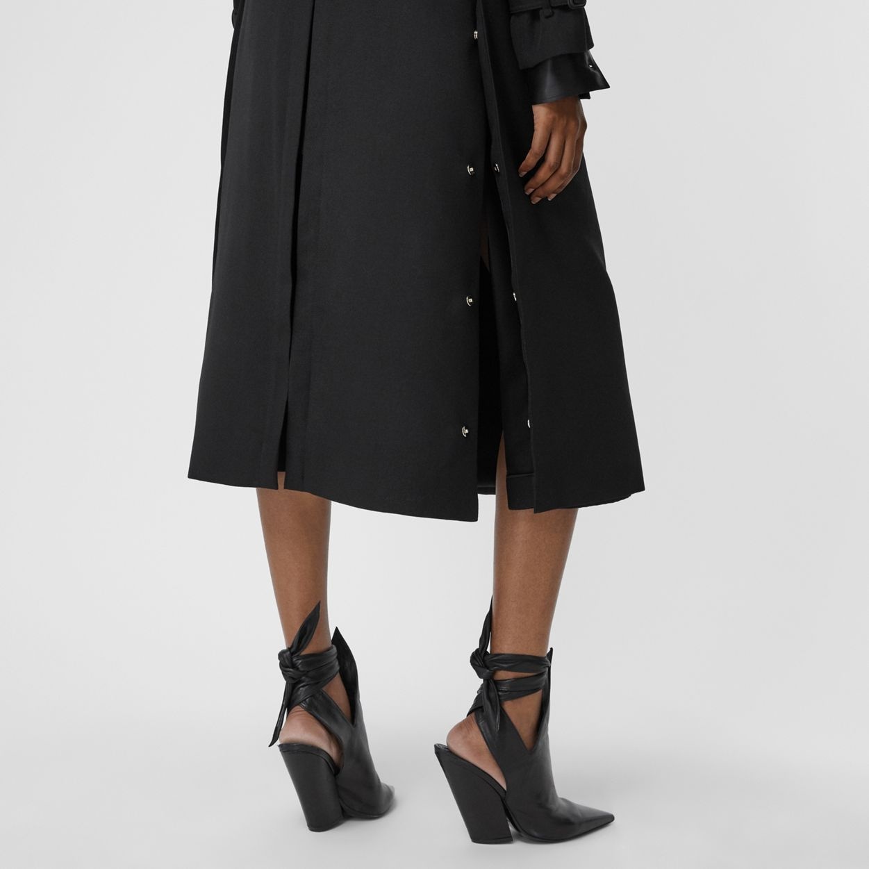 Silk Satin Panel Wool Loop-back Trench Coat - 6