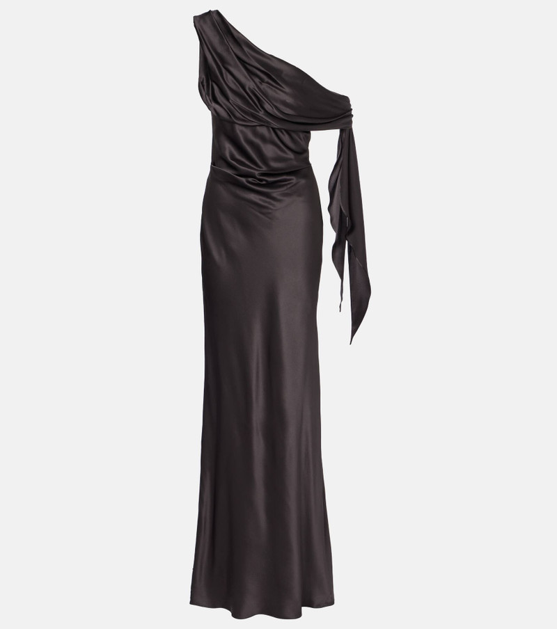 Draped one-shoulder silk satin gown 1