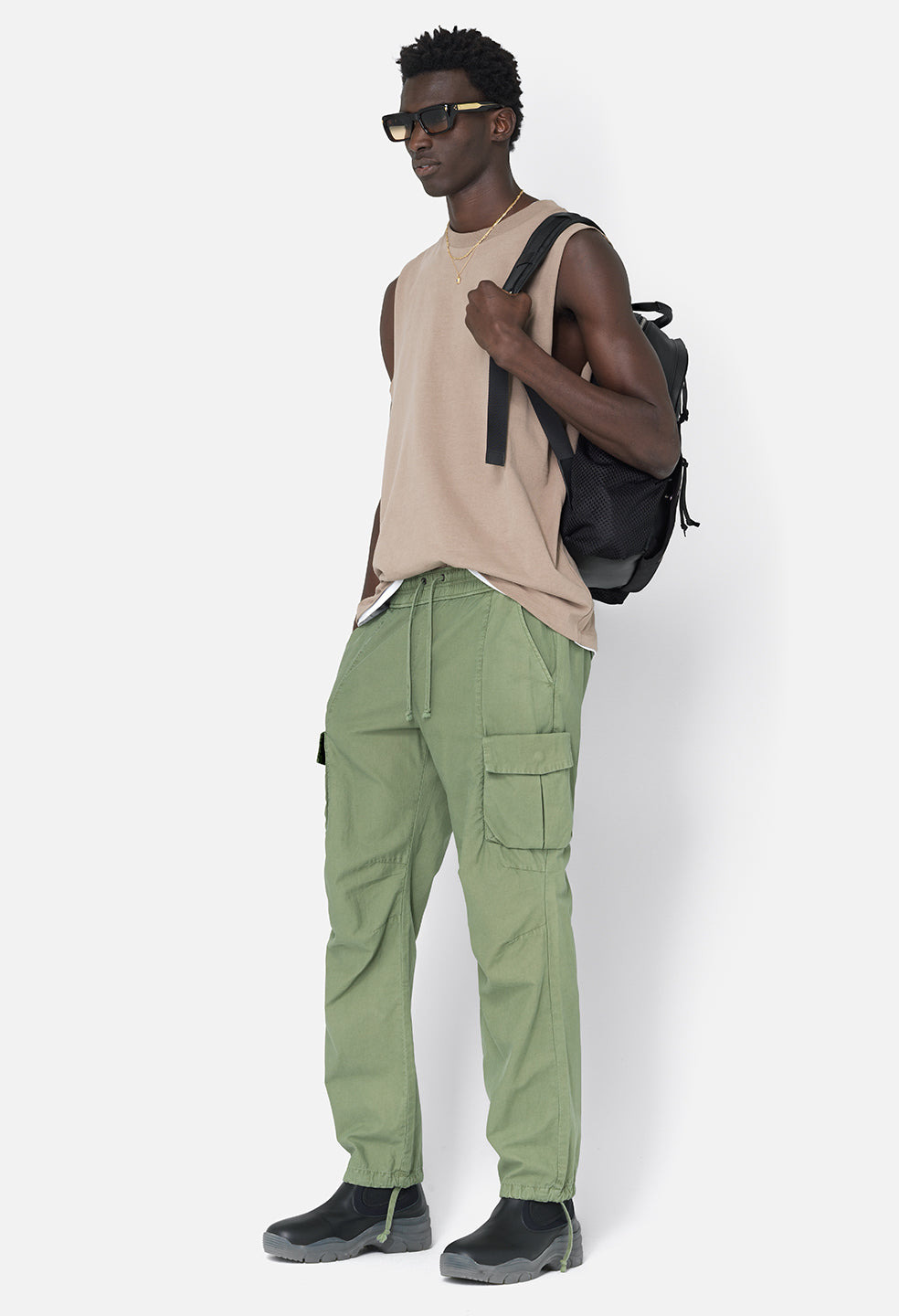 BACK SATEEN CARGO PANTS - 4
