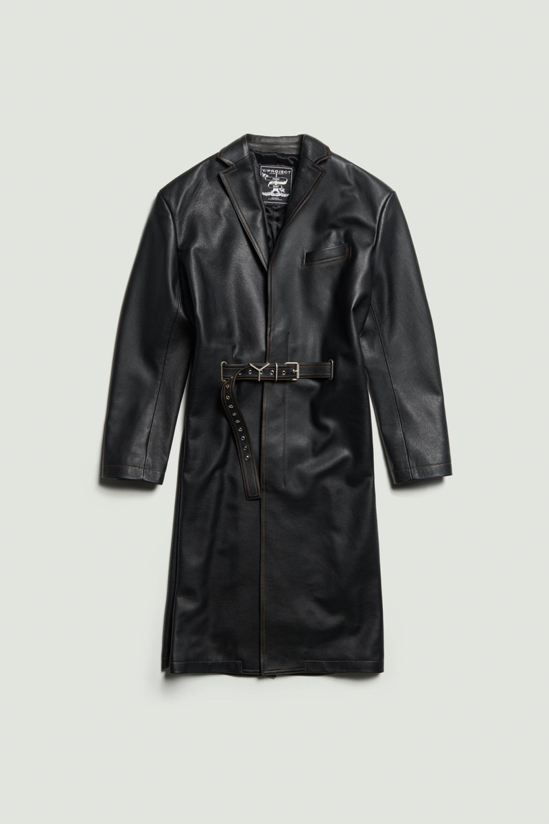Y Belt Leather Coat 1