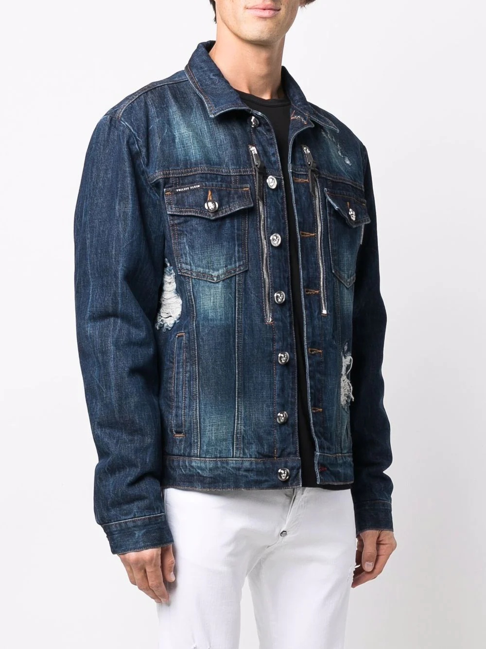 Skull-embroidered denim jacket - 4