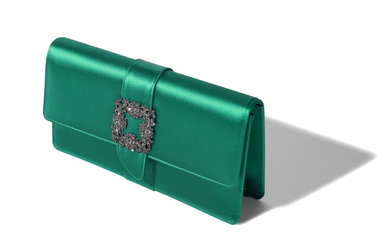 Green Satin Jewel Buckle Clutch - 2