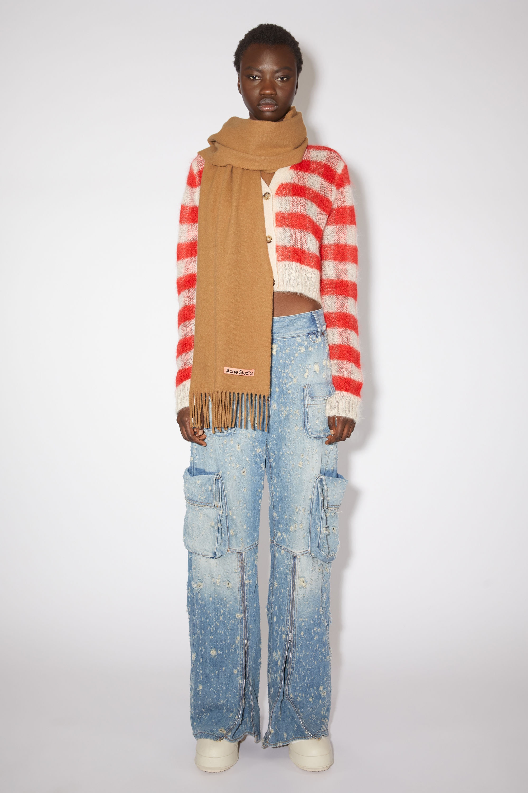 Cashmere fringe scarf - Narrow - Dark camel - 2