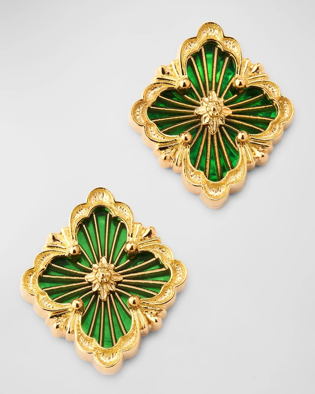 Opera Tulle Button Earrings with Green Enamel, Small - 1