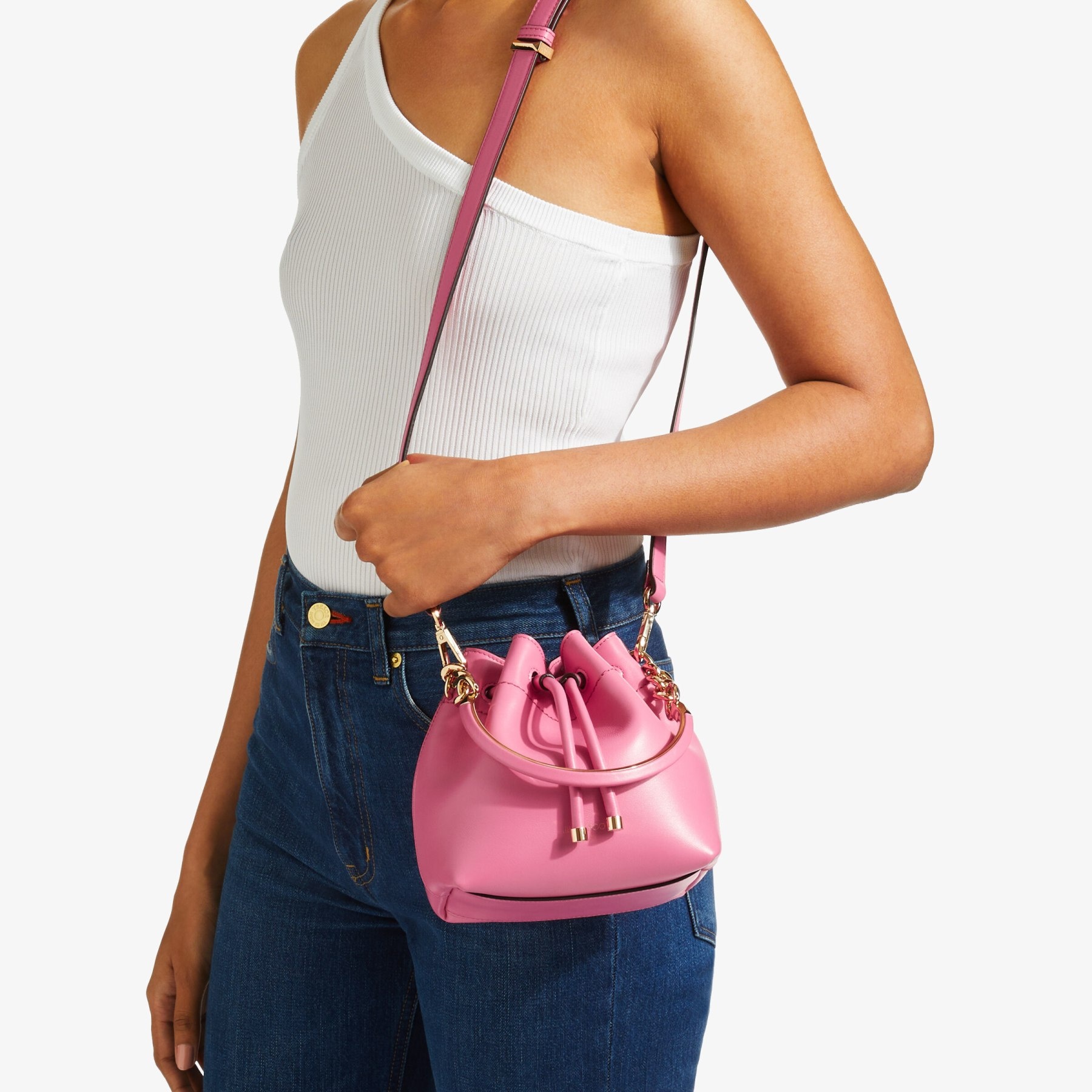 Jimmy Choo Leather Bon Bon Bucket Bag Pink