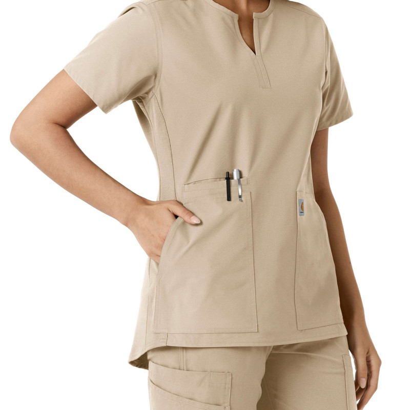 Women's Force Essentials Notch Neck Tunic Knit Panel Scrub Top 4