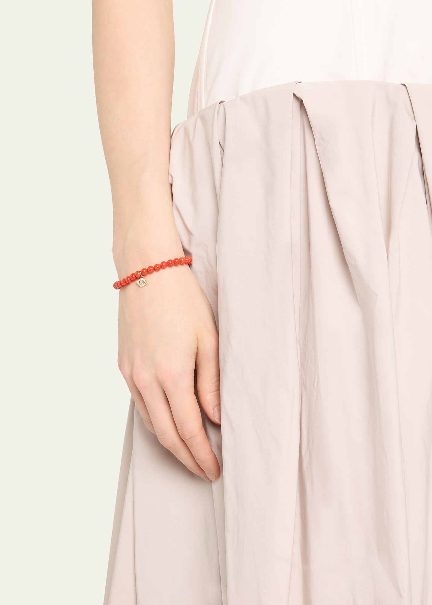 14K Large Evil Eye Charm on Peach Coral Bracelet - 2