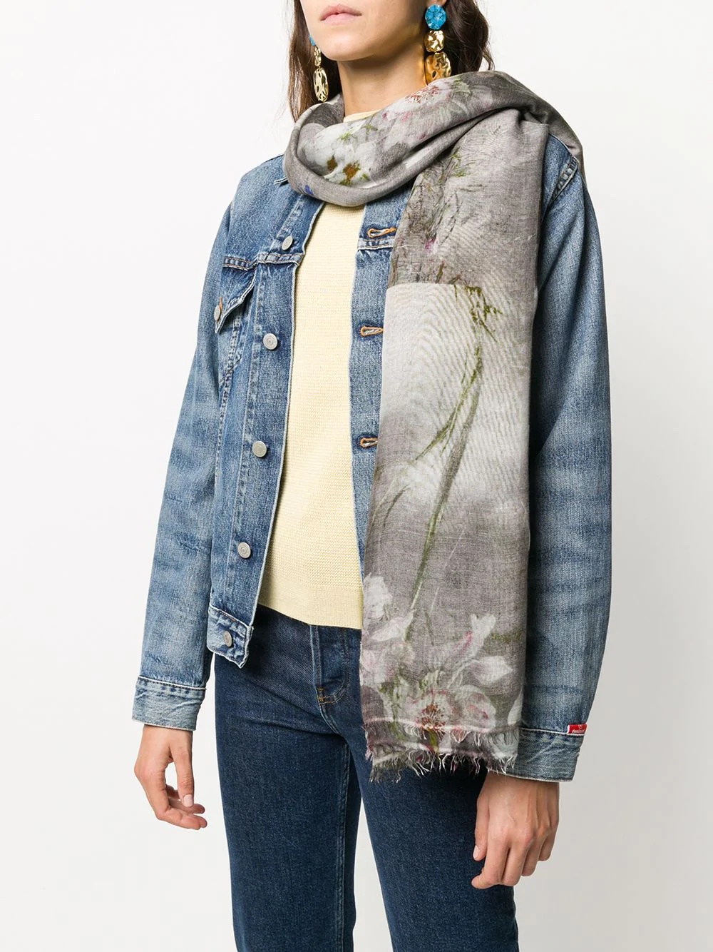 floral-print fringed scarf - 2