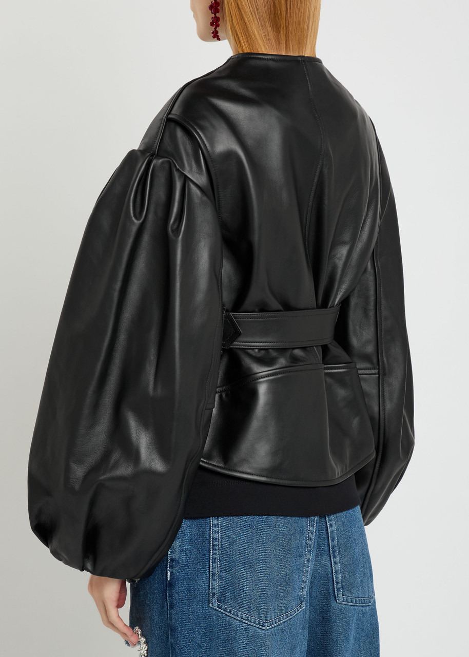 Simone Rocha Belted Leather Biker Jacket - 3
