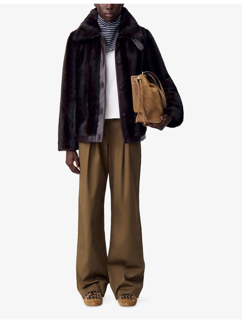 Claudie Pierlot Collared Contrast-Trim Faux-Fur Coat outlook