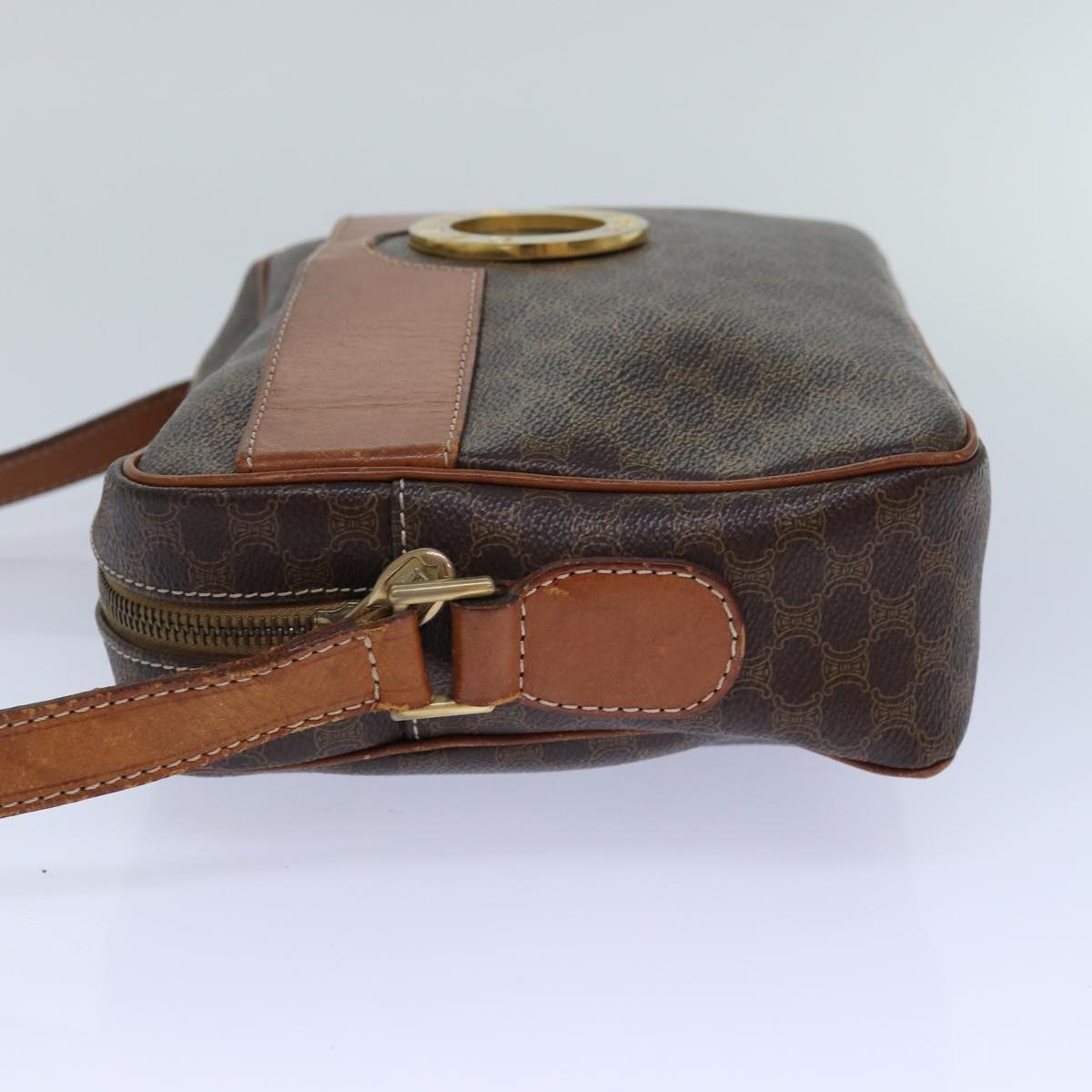 CELINE Macadam Canvas Shoulder Bag Pvc Leather Brown Gold - 4