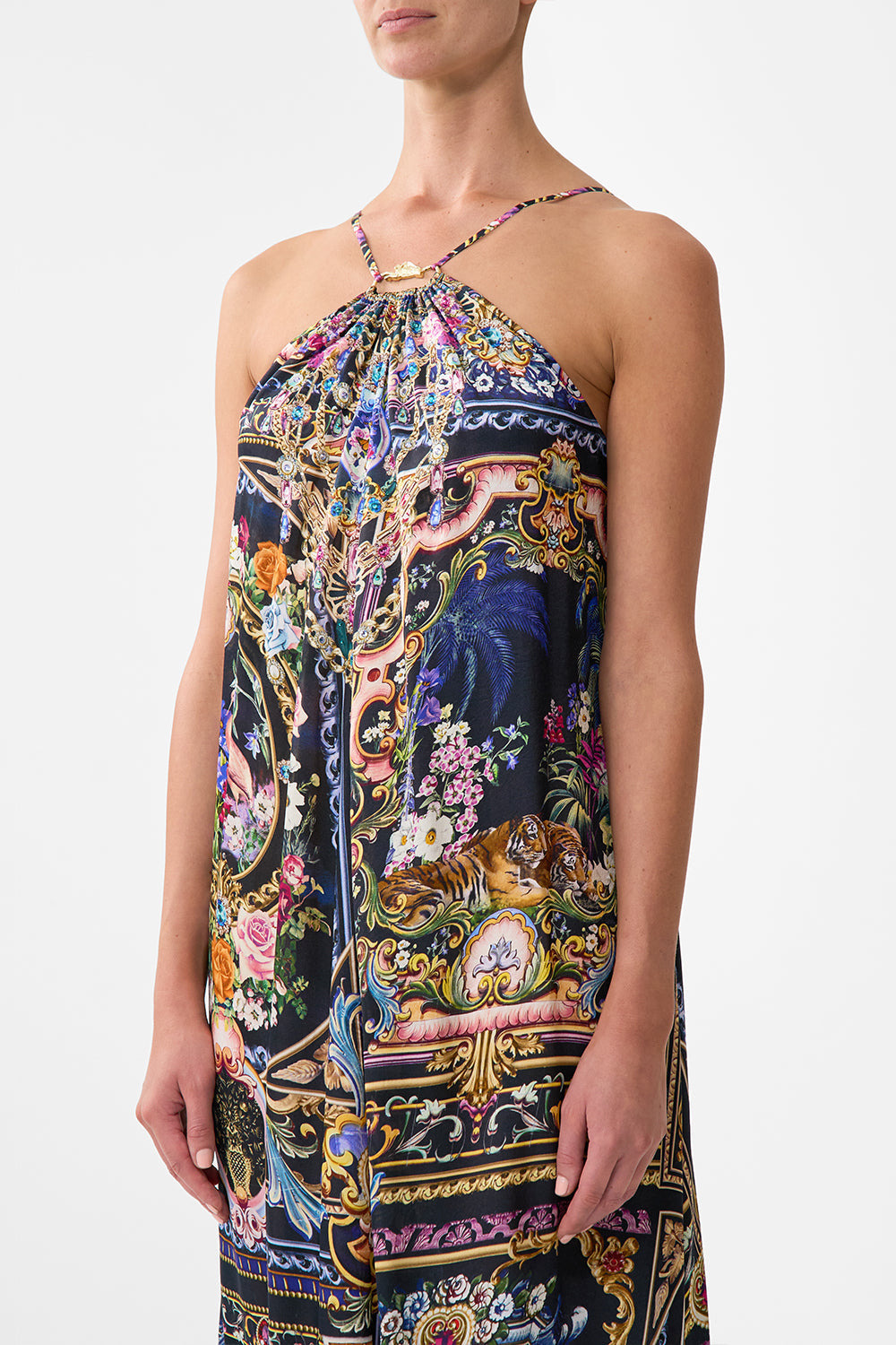 GATHER NECK HARDWARE MAXI DRESS - 5